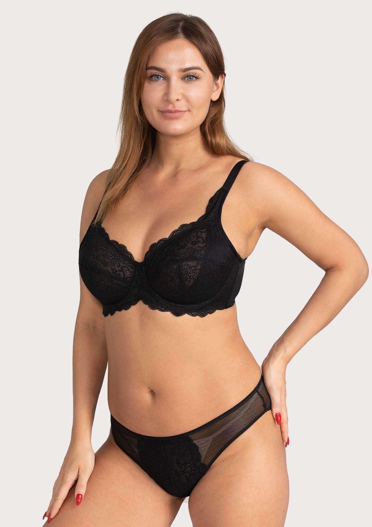 HSIA All-Over Floral Lace Unlined Bra: Minimizer Bra For Heavy Breasts - Dark Green / 38 / DDD/F