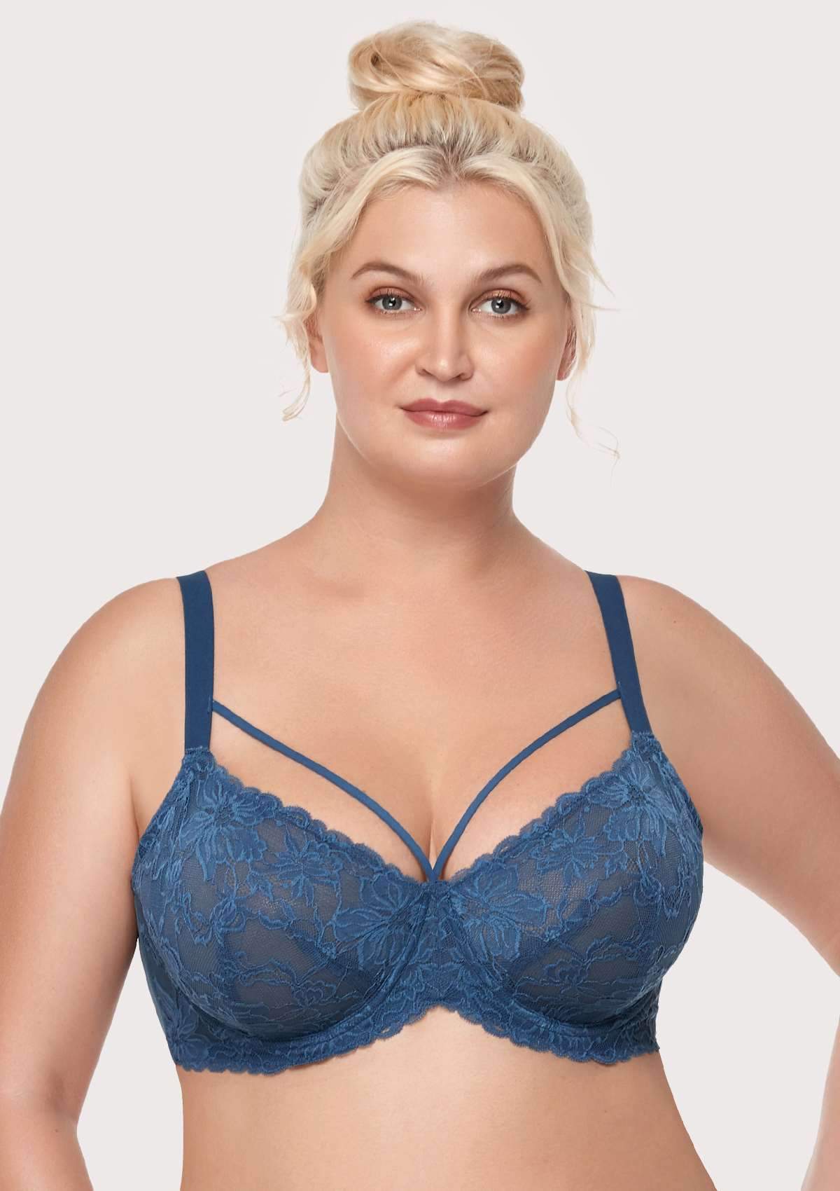 HSIA Pretty In Petals Bra For Big Boobs: Posture Support Minimizer Bra - Dark Blue / 40 / C