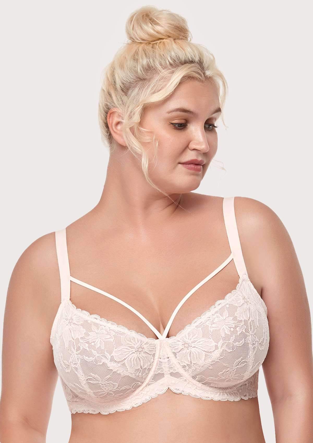 HSIA Pretty In Petals Underwire Lace Bra: No Padding, Full Cup Bra - Light Coral / 34 / D