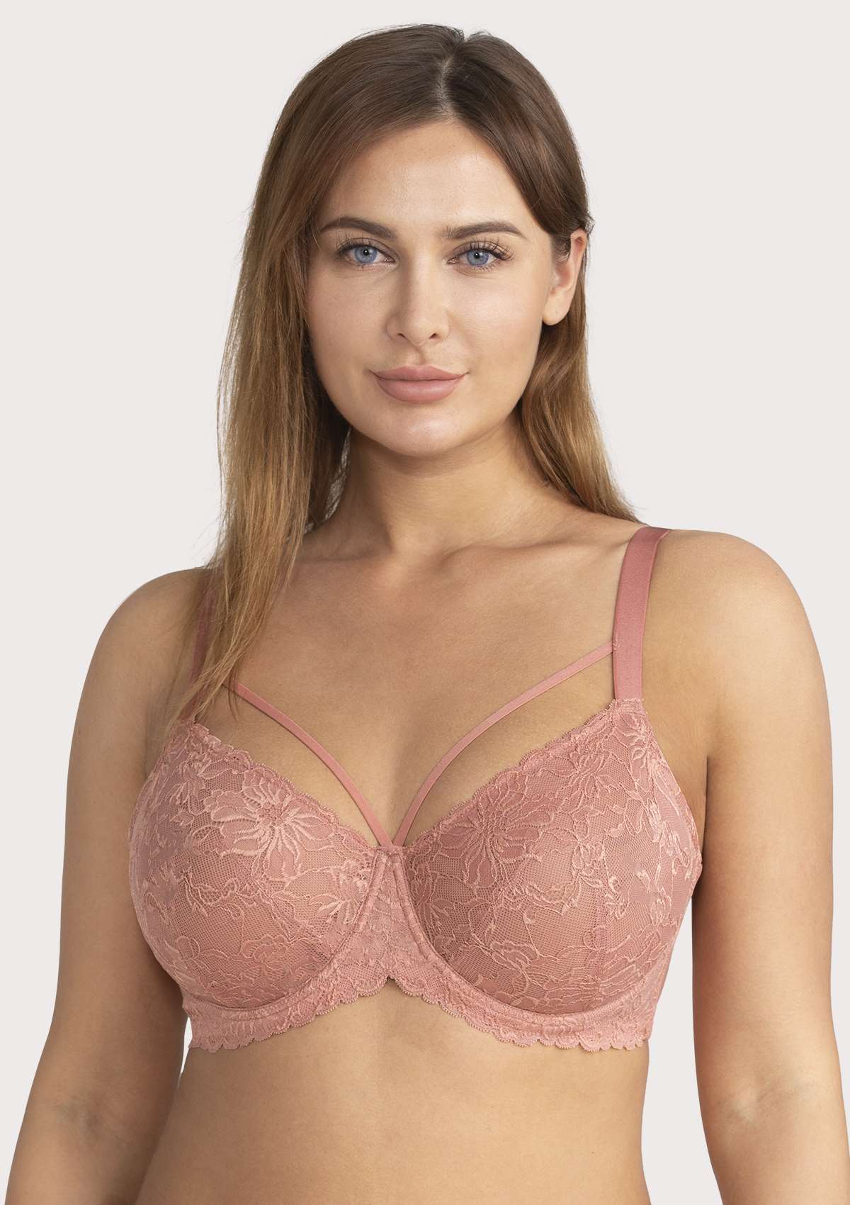 HSIA Pretty In Petals Underwire Lace Bra: No Padding, Full Cup Bra - Dusty Peach / 40 / DDD/F