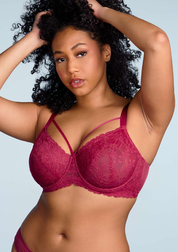 HSIA Pretty In Petals Lace Panties And Bra Set: Plus Size Women Bra - Red / 46 / D