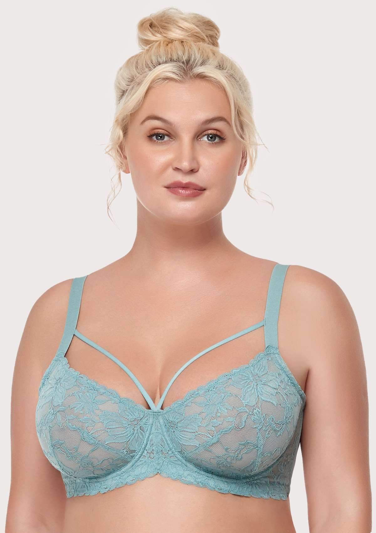 HSIA Pretty In Petals Unlined Lace Bra: Comfortable And Supportive Bra - Crystal Blue / 38 / DDD/F