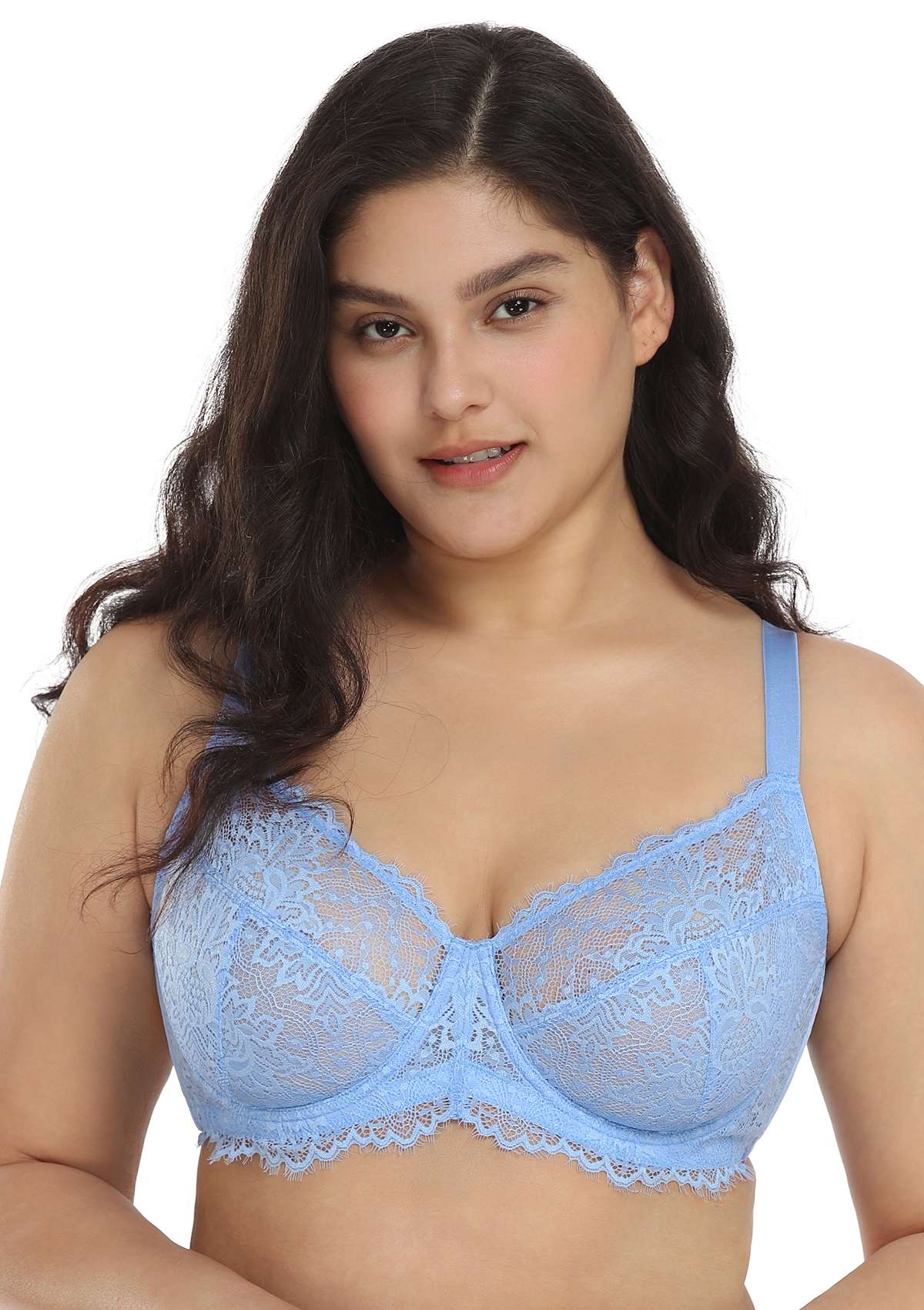 HSIA Sunflower Unlined Lace Bra: Best Bra For Wide Set Breasts - Sky Blue / 34 / H
