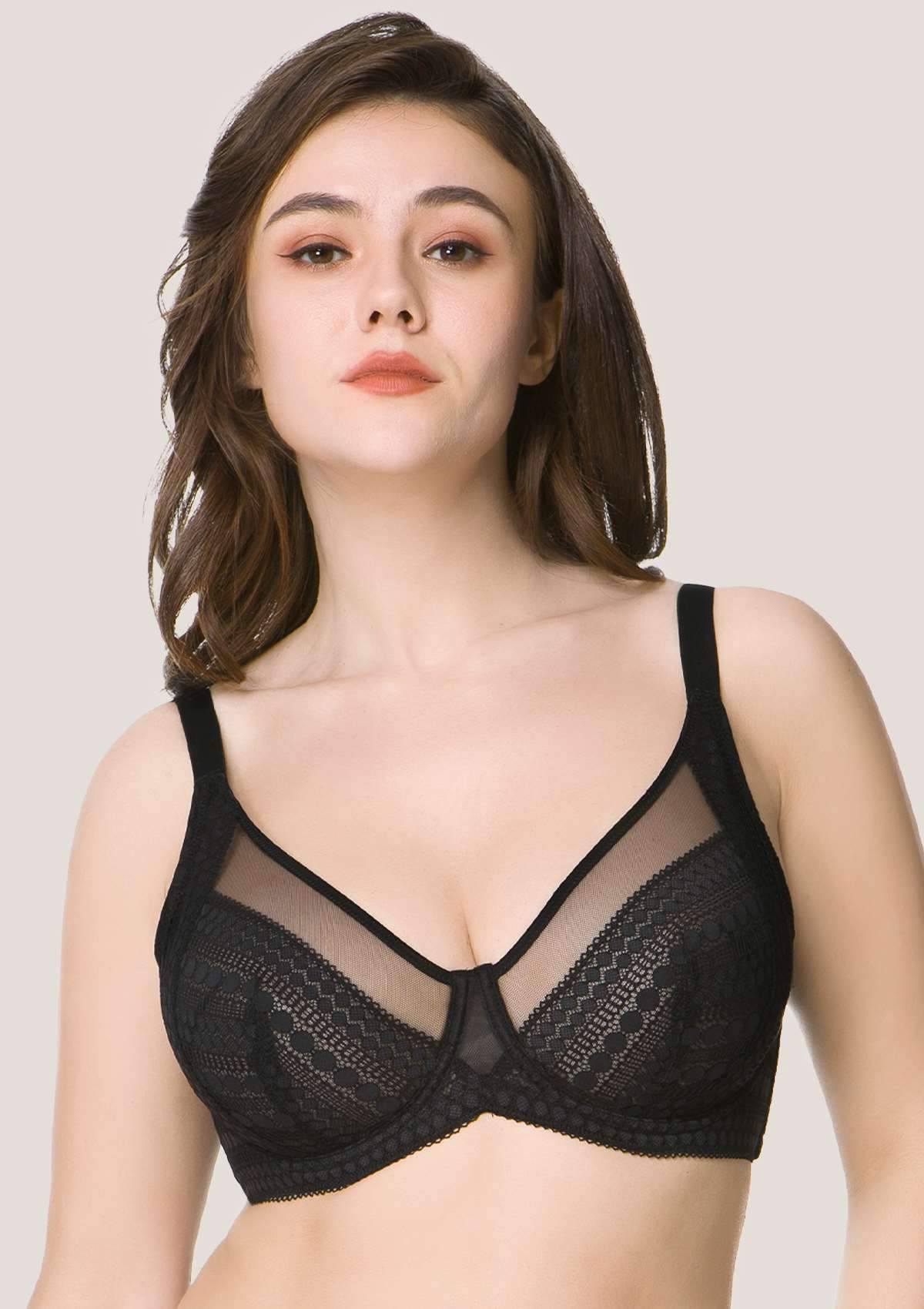 HSIA Heroine Matching Bra And Panties: Unlined Lace Unpadded Bra - Black / 40 / D