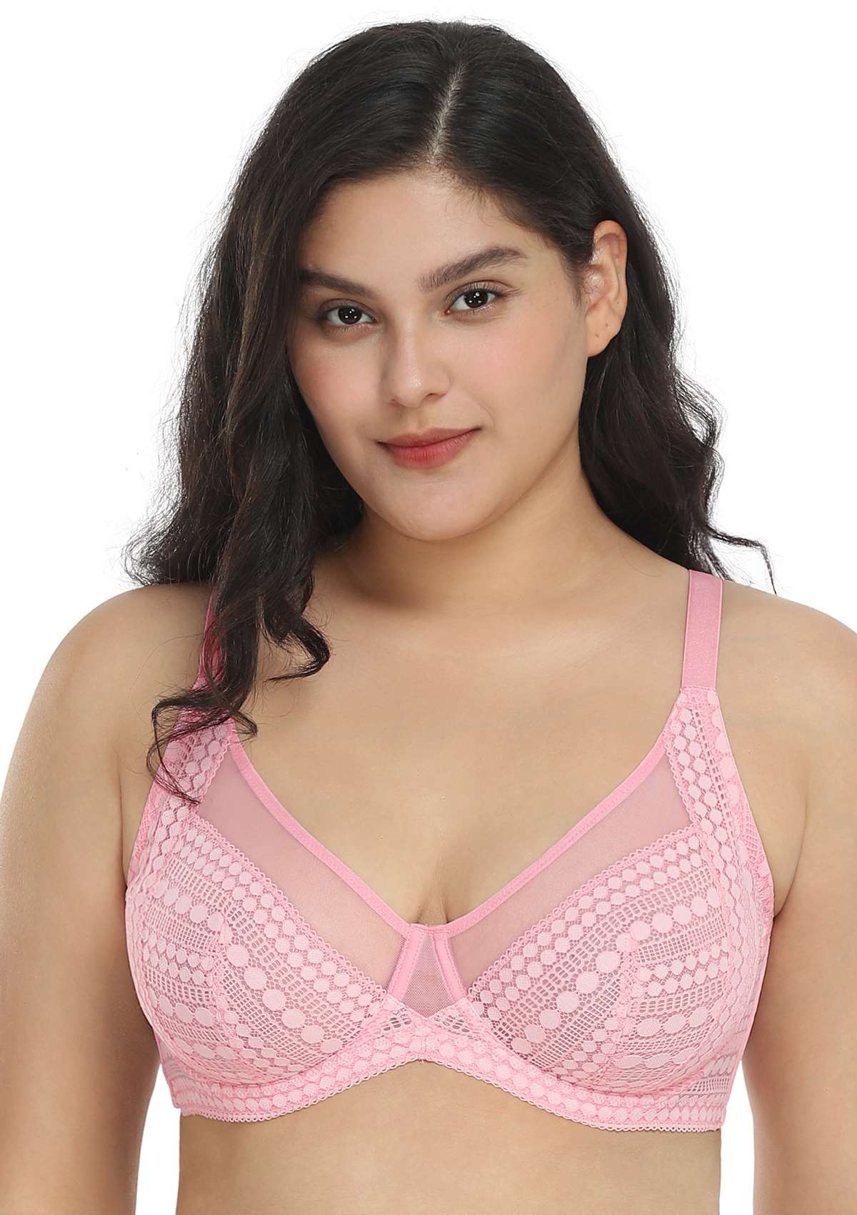 HSIA Heroine Lace Unlined Bra: Bra That Hides Back Fat - Plus Size - Pink / 38 / D