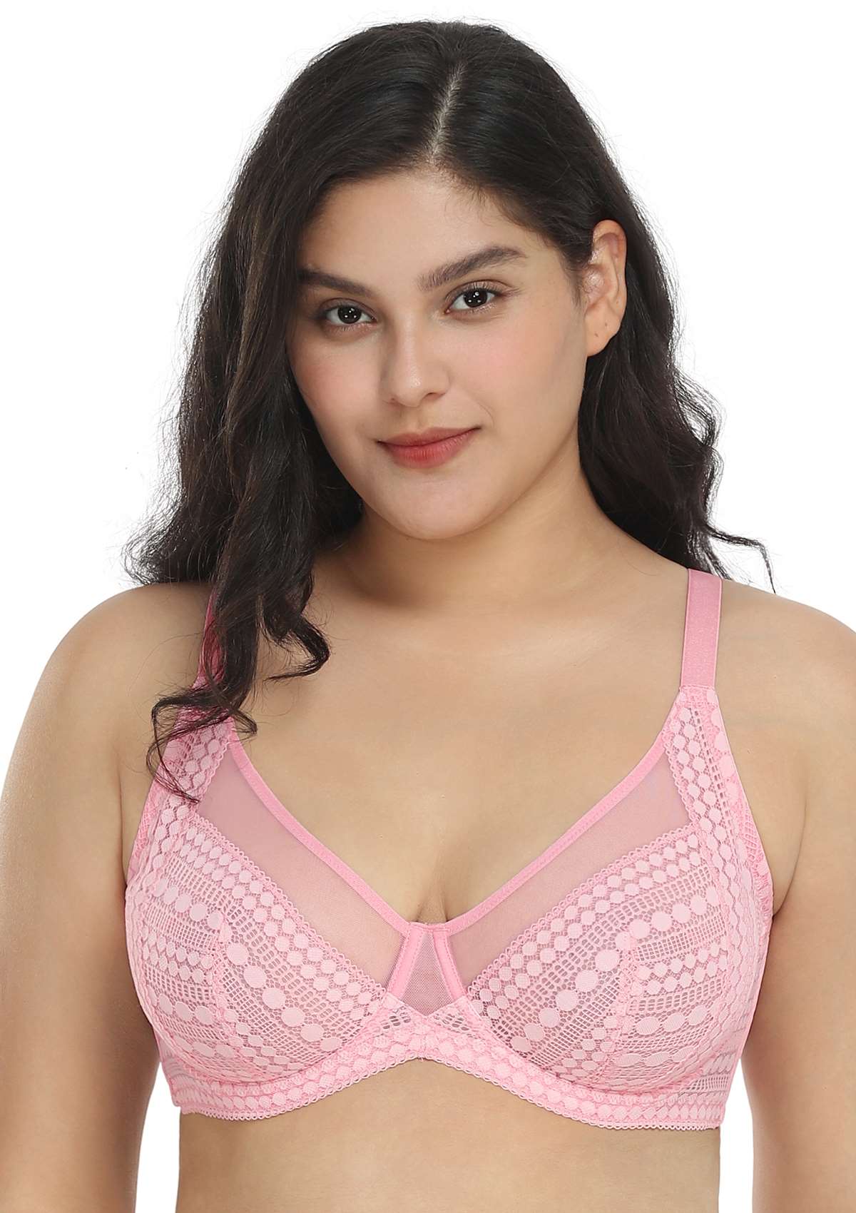 HSIA Heroine Lace Unlined Bra: Bra That Hides Back Fat - Plus Size - Pink / 44 / C