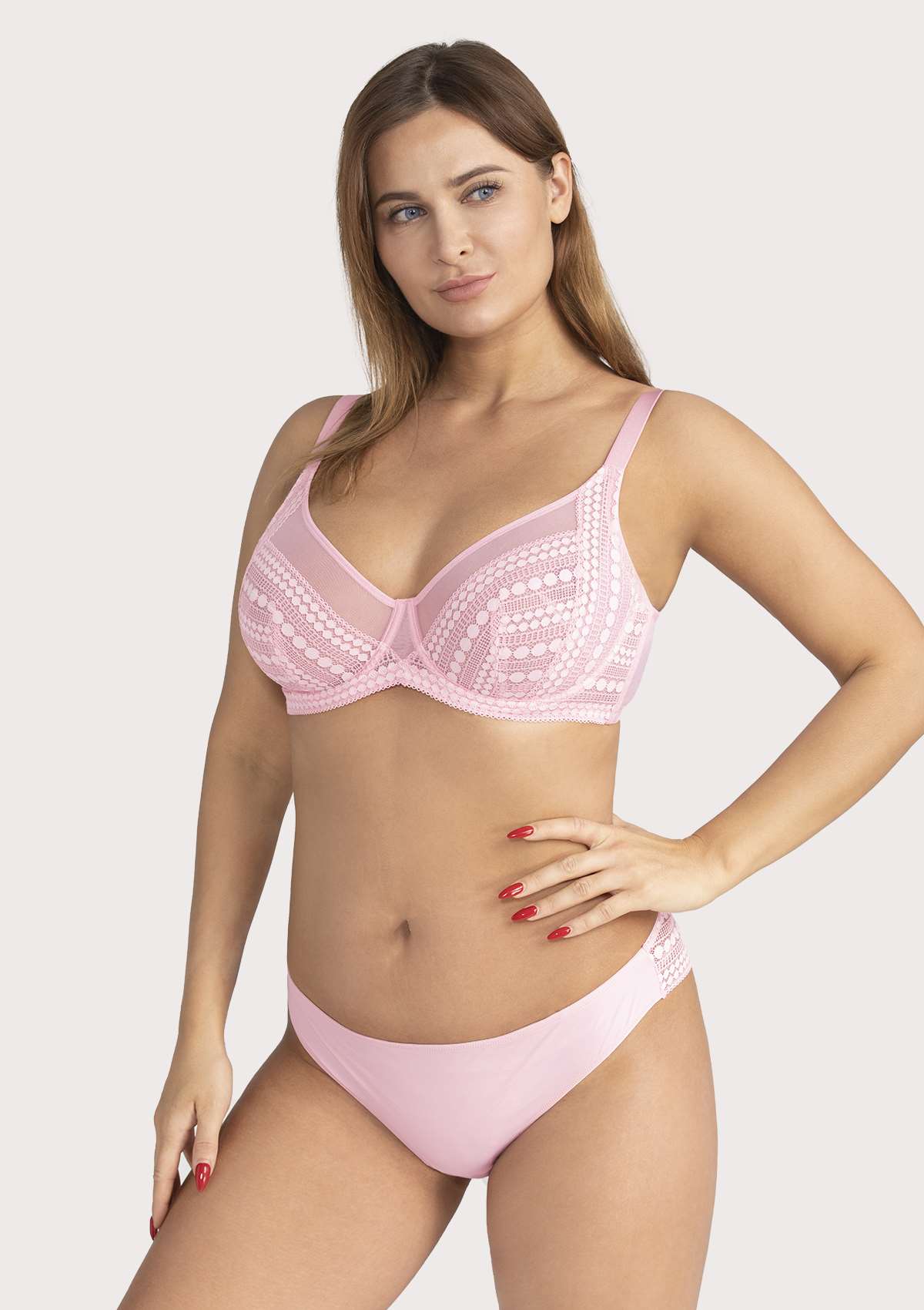 HSIA Heroine Lace Bra And Panties Set: Most Comfortable Supportive Bra - Pink / 36 / DDD/F