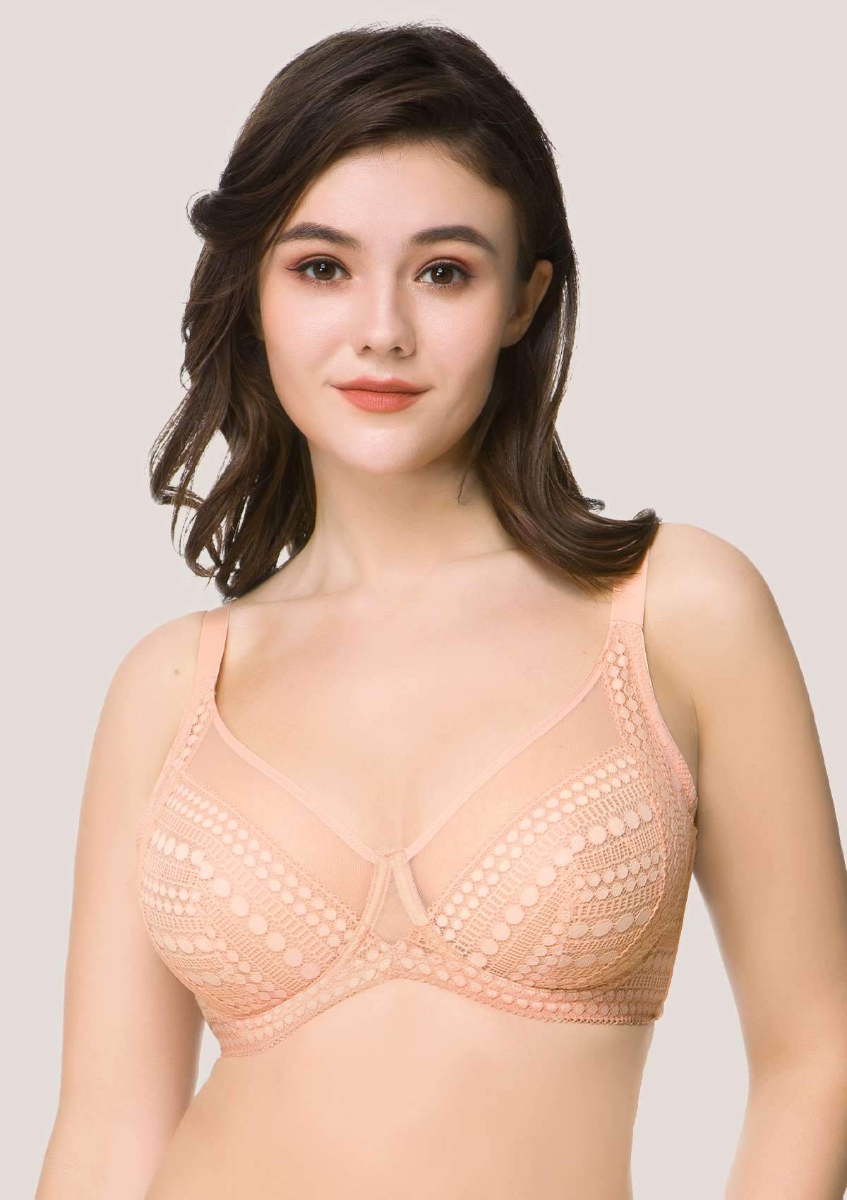 HSIA Heroine Lace Bra And Panty: Best Full Figure Minimizer Bra - Rose Cloud / 38 / DD/E