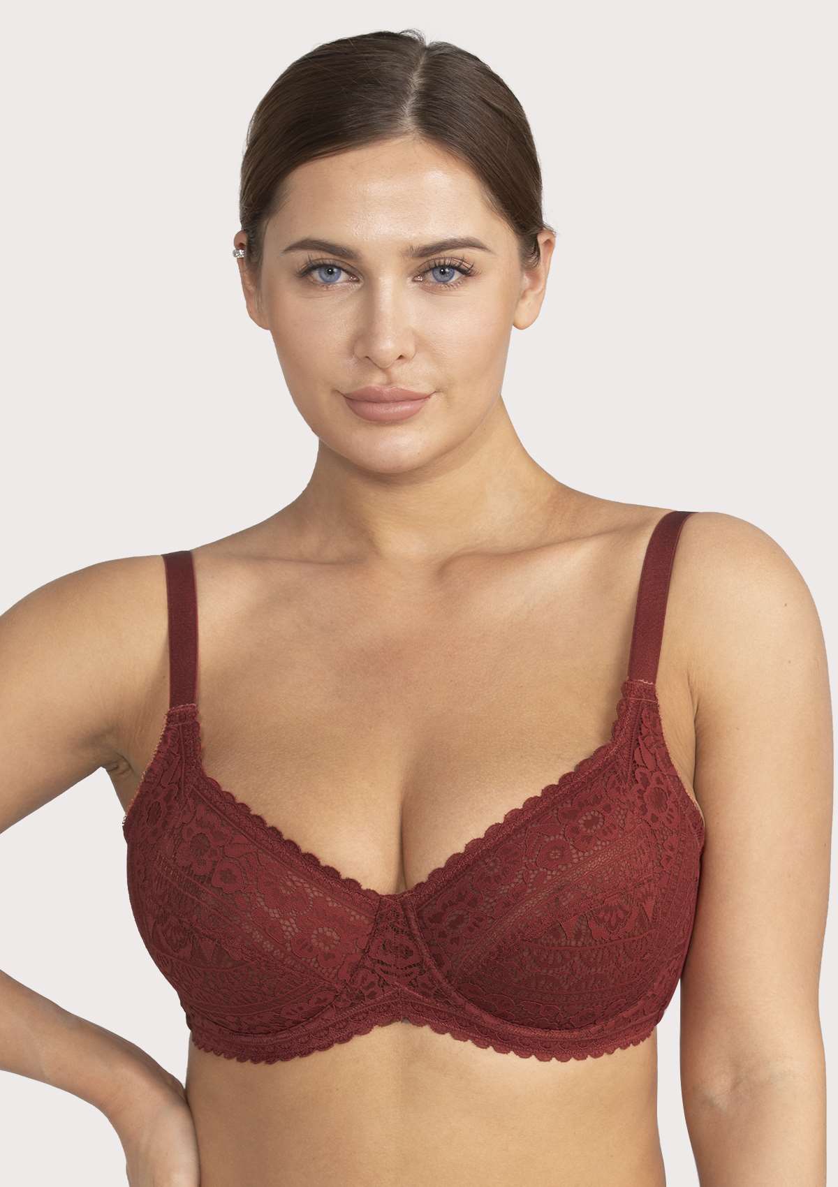HSIA Freesia Unlined Lace Bra: Bra That Supports Back - Red / 38 / DDD/F