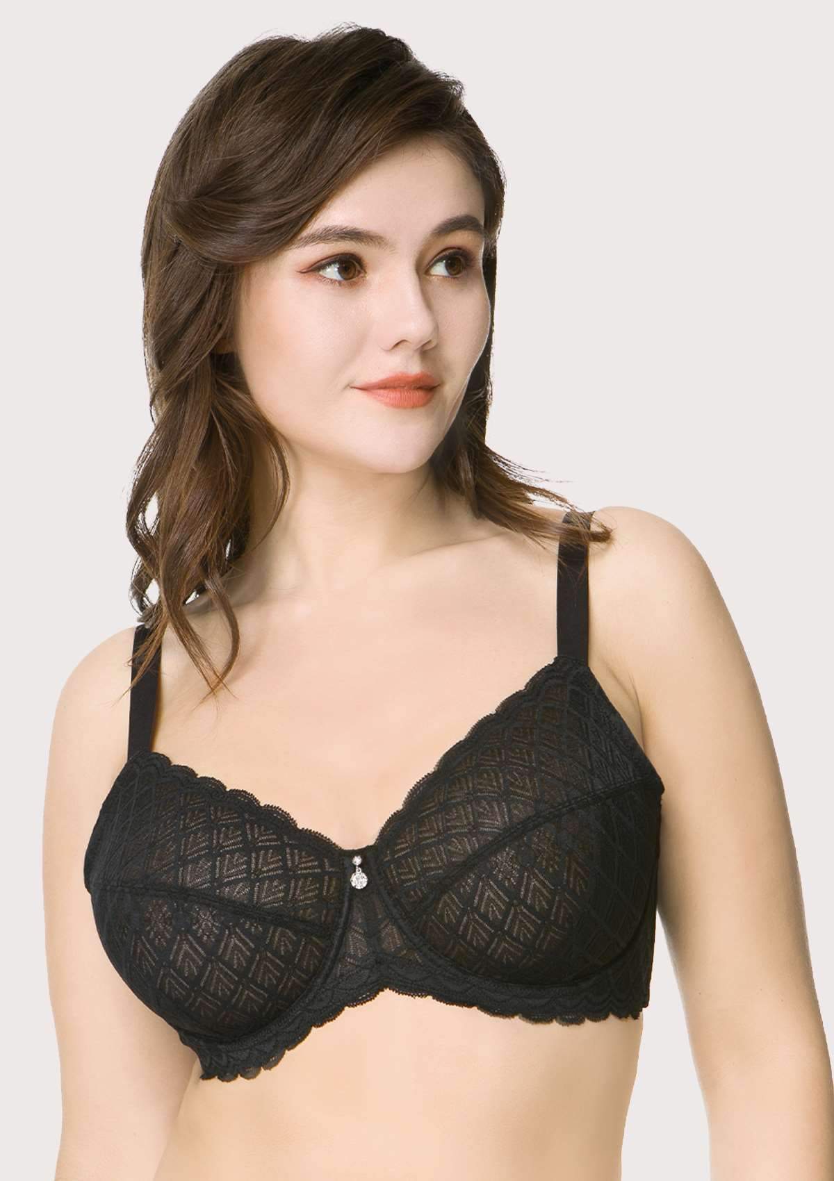 HSIA Plaid Full-Coverage Bra: Soft Bra With Thick Straps - Black / 34 / DD/E