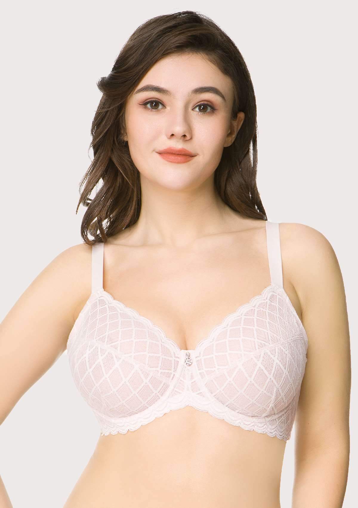 HSIA Plaid Full-Coverage Bra: Soft Bra With Thick Straps - Coral / 38 / D