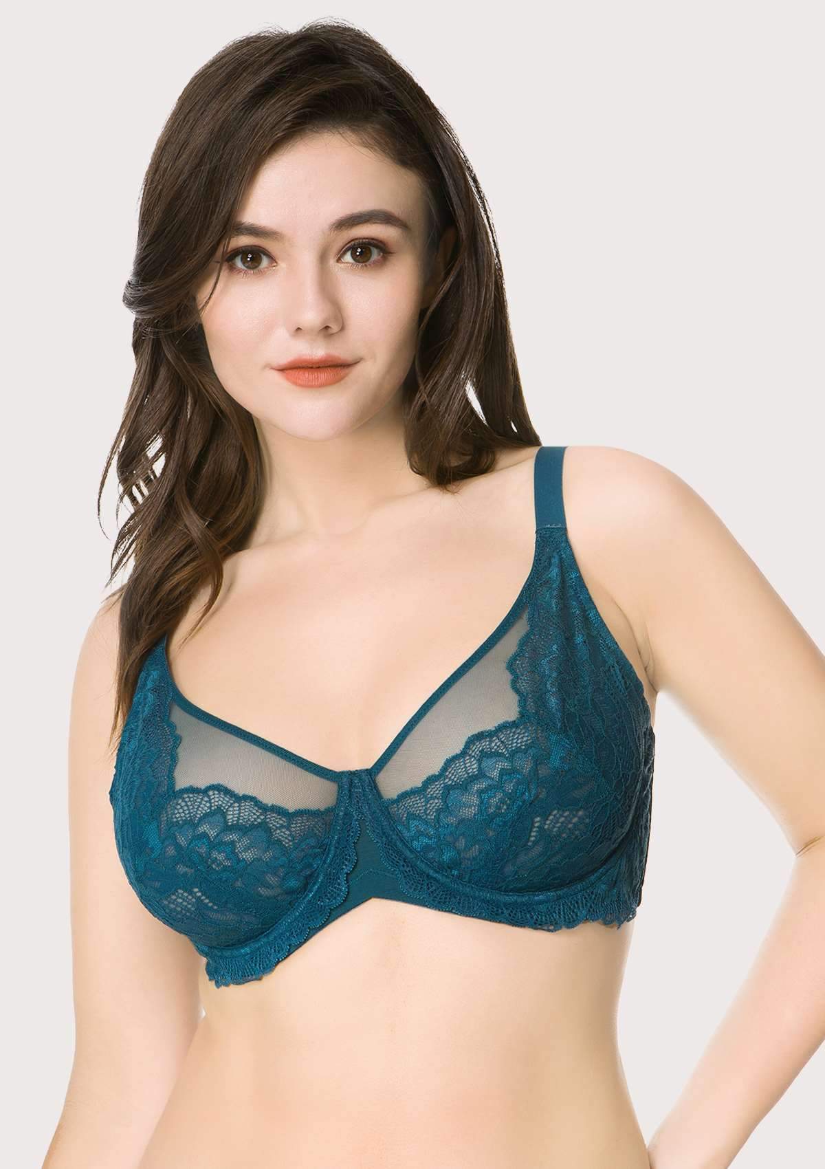 HSIA Peony Lace Unlined Supportive Underwire Bra - Dark Blue / 40 / D