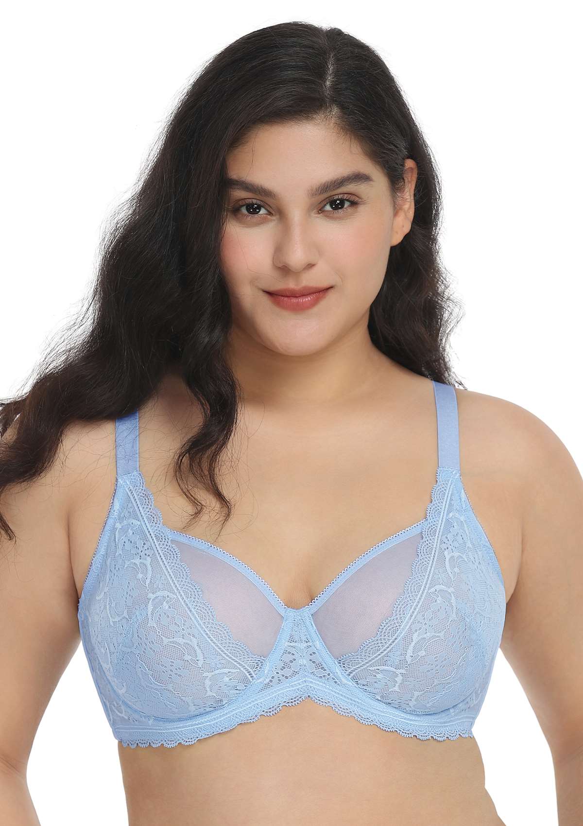 HSIA Anemone Big Bra: Best Bra For Lift And Support, Floral Bra - Light Blue / 36 / DD/E