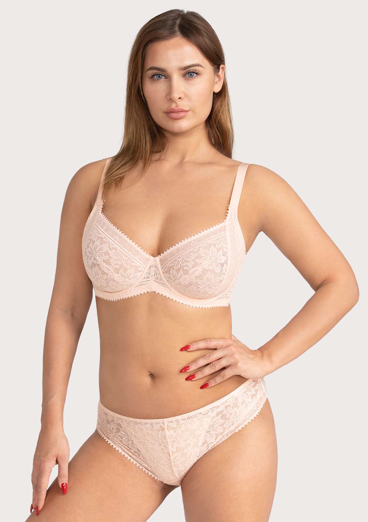 HSIA Silene Floral Delicate Unlined Lace Soft Cup Uplift Bra - Champagne / 34 / DD/E
