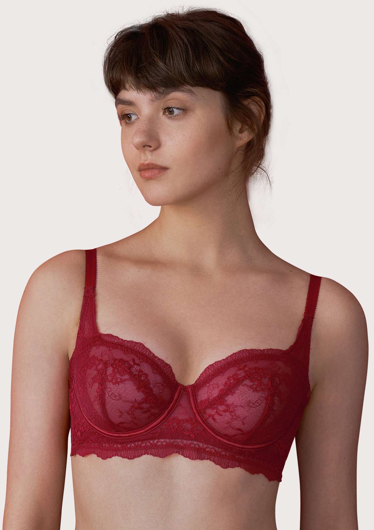 HSIA Floral Lace Unlined Bridal Balconette Bra Set - Supportive Classic - Burgundy / 38 / DDD/F