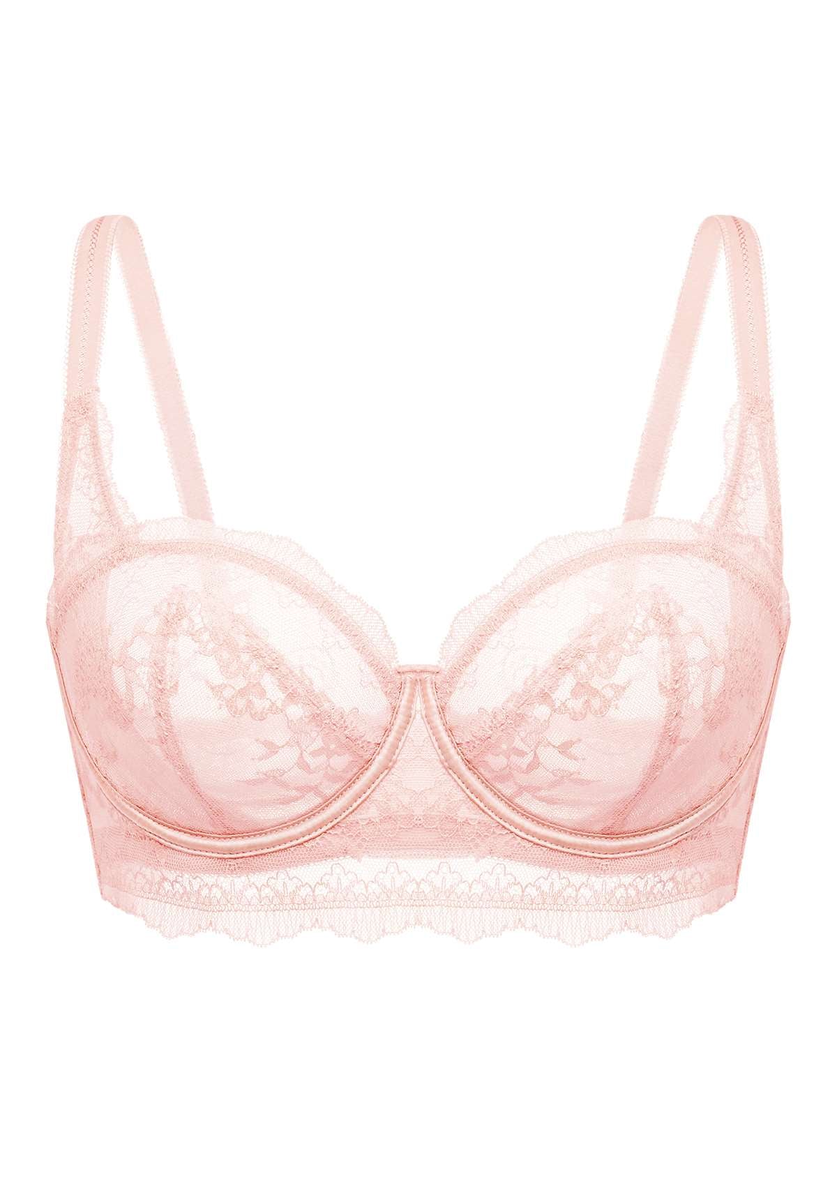 HSIA Floral Lace Unlined Bridal Balconette Delicate Bra Panty Set - Pink / 42 / DDD/F