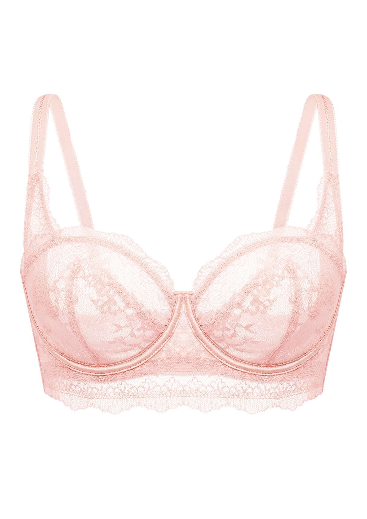 HSIA Floral Lace Unlined Bridal Balconette Delicate Bra Panty Set - Pink / 40 / DDD/F