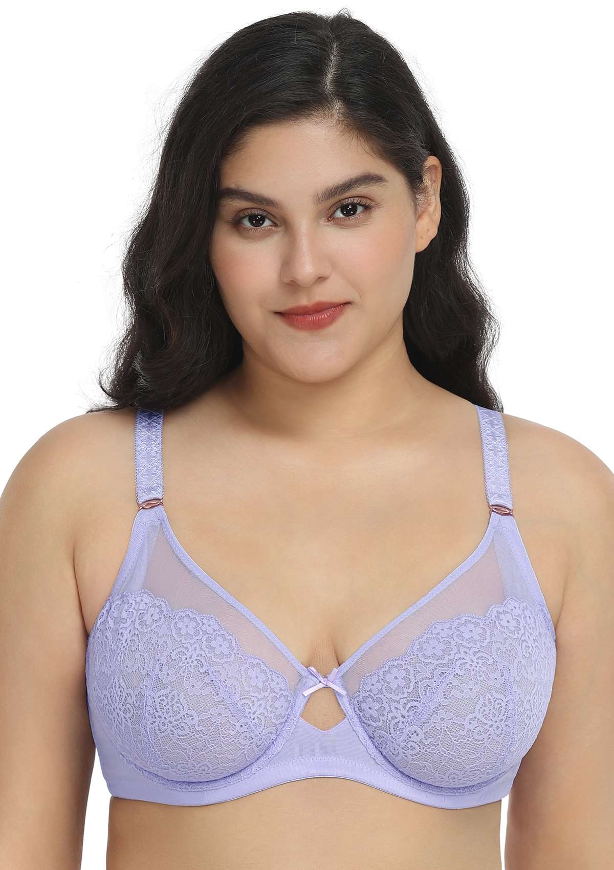 HSIA Nymphaea Cut-out Floral Lace Mesh Minimizer Bra - Purple / 36 / D