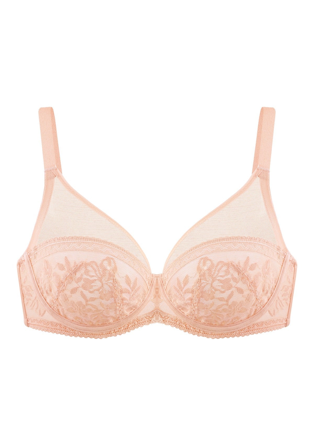 HSIA Gladioli Lace Mesh Minimizing Unlined Underwire Bra For Fuller Busts - Peach / 44 / G