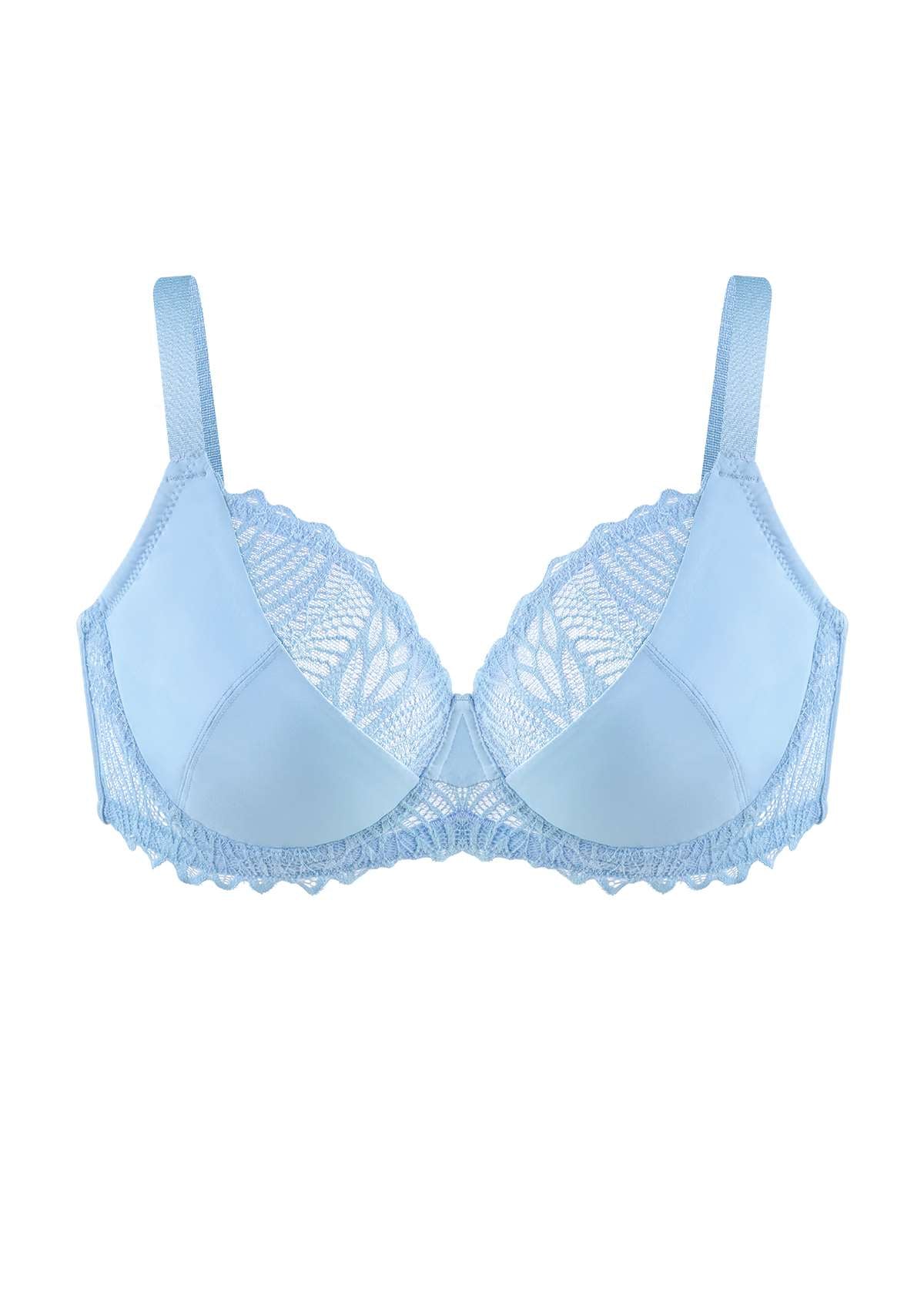 HSIA Pretty Secrets Lace-Trimmed Full Coverage Underwire Bra For Support - Light Blue / 46 / D