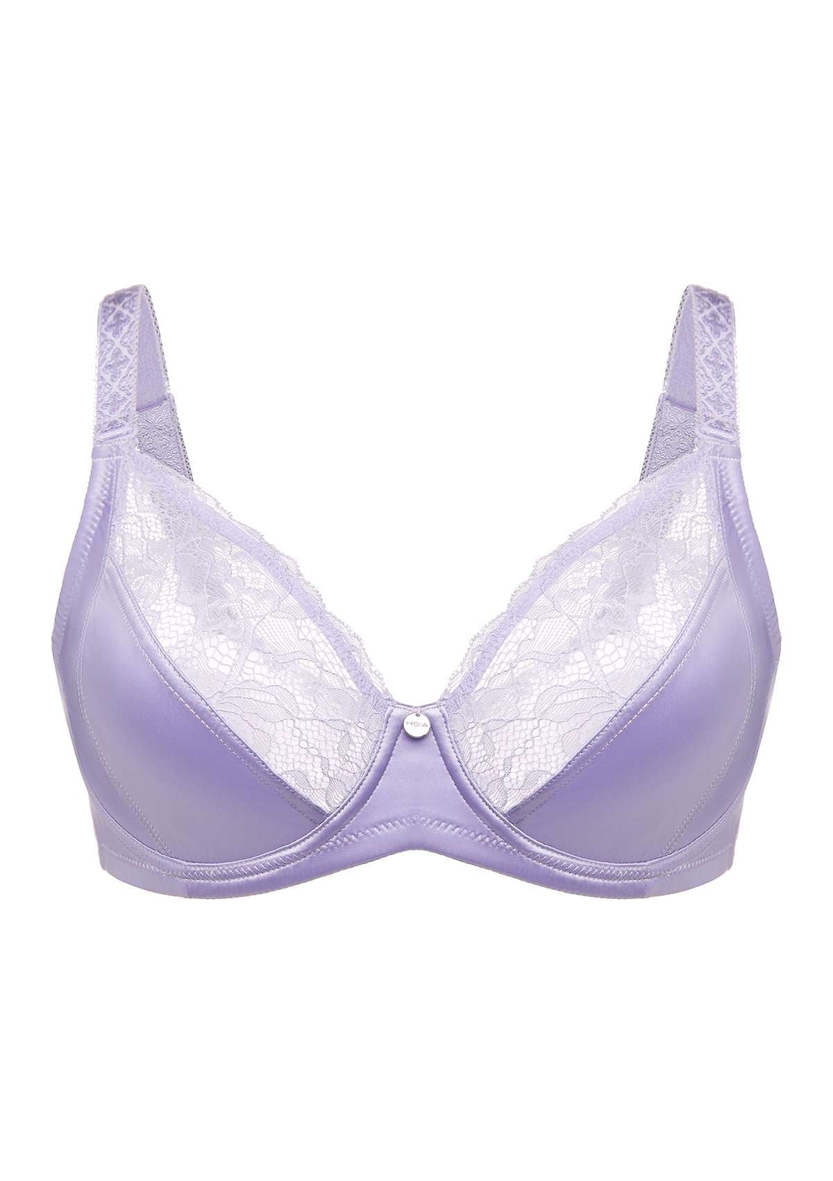 HSIA Foxy Satin Smooth Floral Lace Full Coverage Underwire Bra Set - Purple / 44 / D