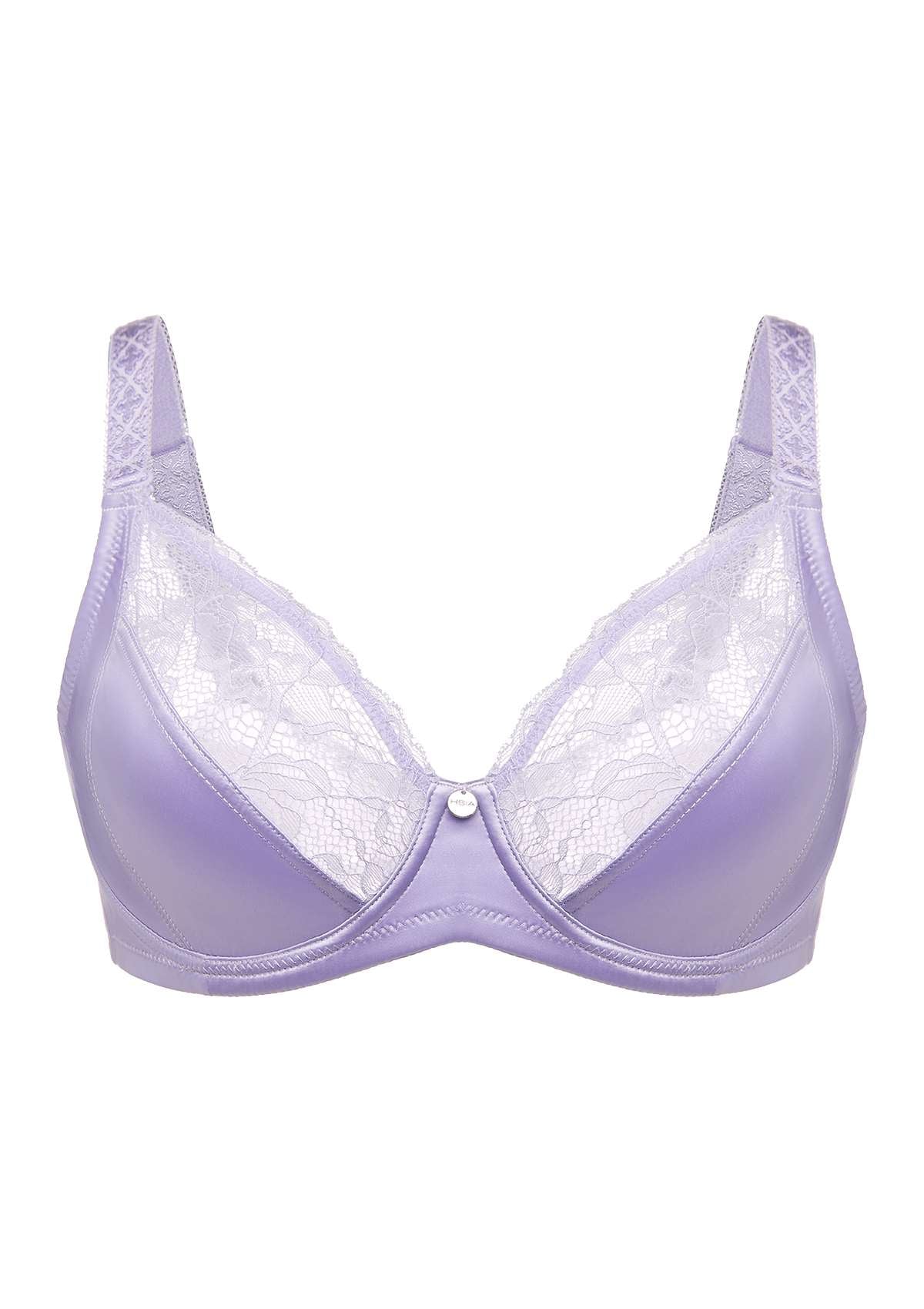 HSIA Foxy Satin Smooth Floral Lace Full Coverage Underwire Bra Set - Purple / 38 / C