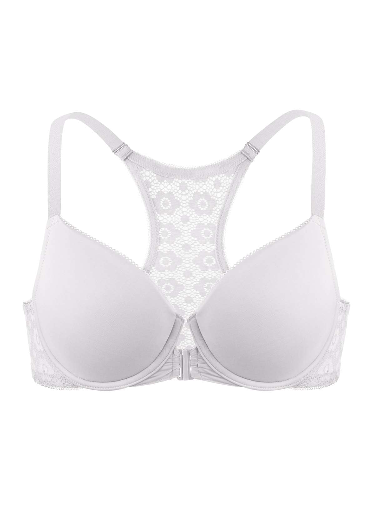 HSIA Serena Front-Close Lace-Back Racerback Back-Support Bra  - Lilac Gray / 34 / DD/E