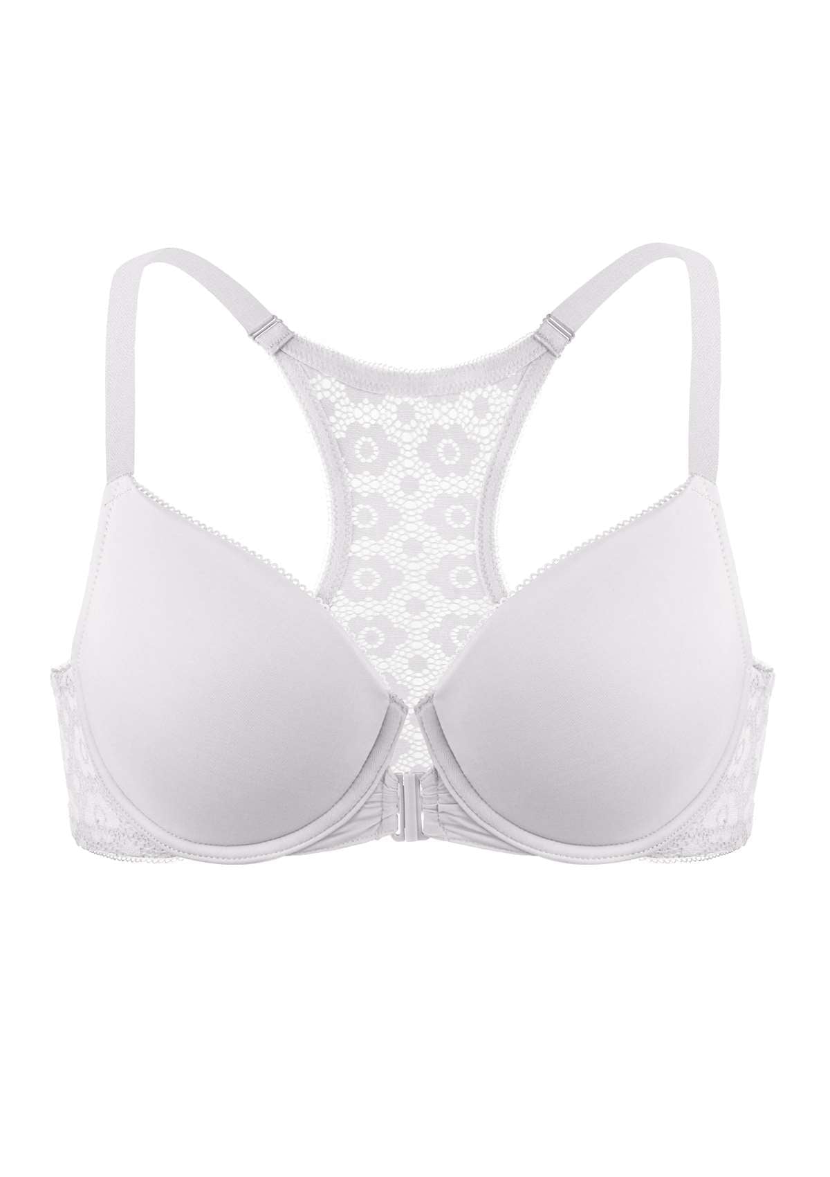 HSIA Serena Front-Close Lace-Back Racerback Back-Support Bra  - Lilac Gray / 36 / D