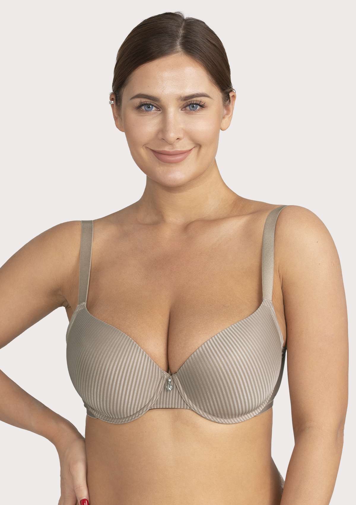 HSIA Josephine Striped Smooth Lightly Padded Bra - 34C / Beige