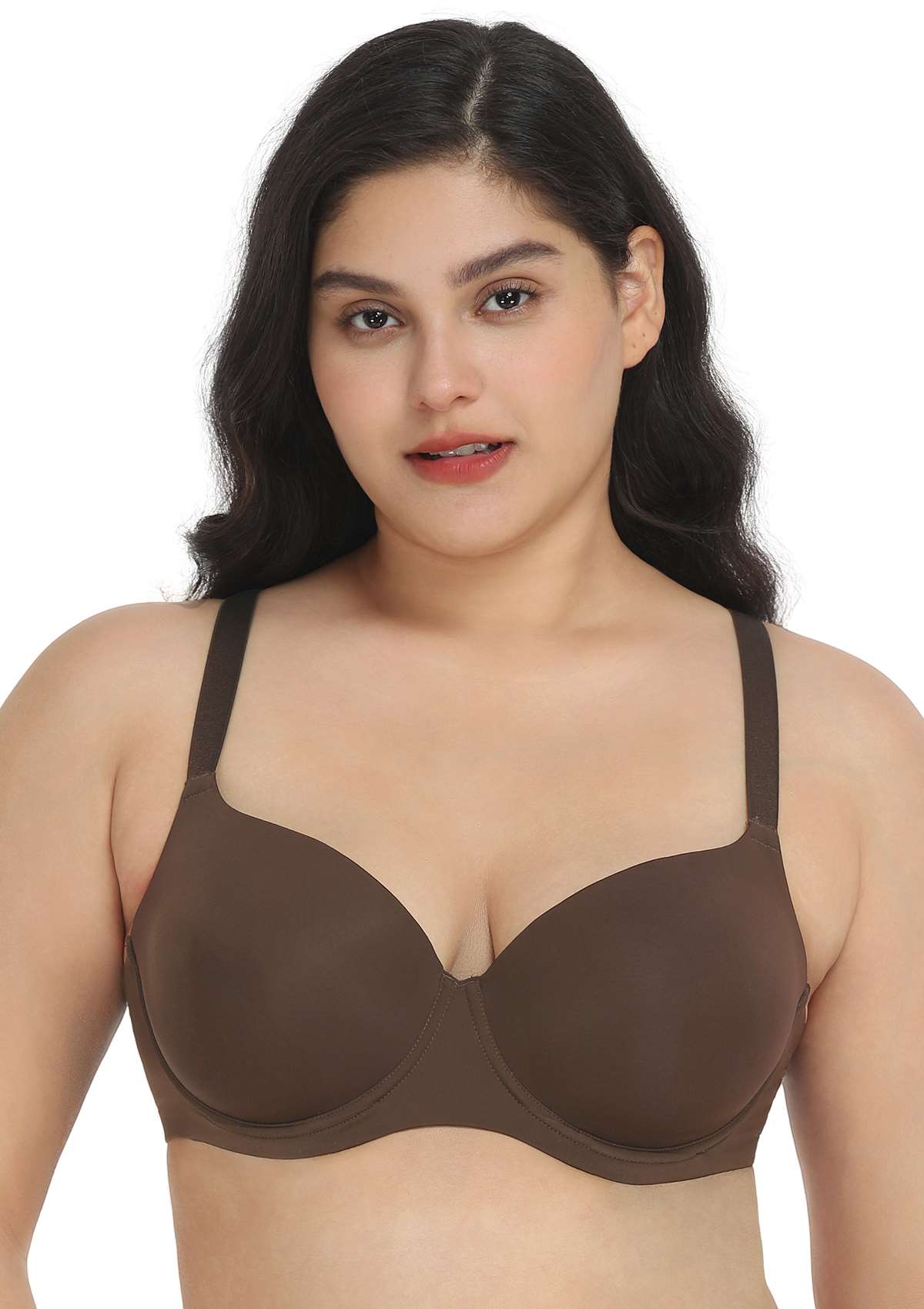 HSIA Gemma Smooth Supportive Padded T-shirt Bra - For Full Figures - Cocoa Brown / 42 / D