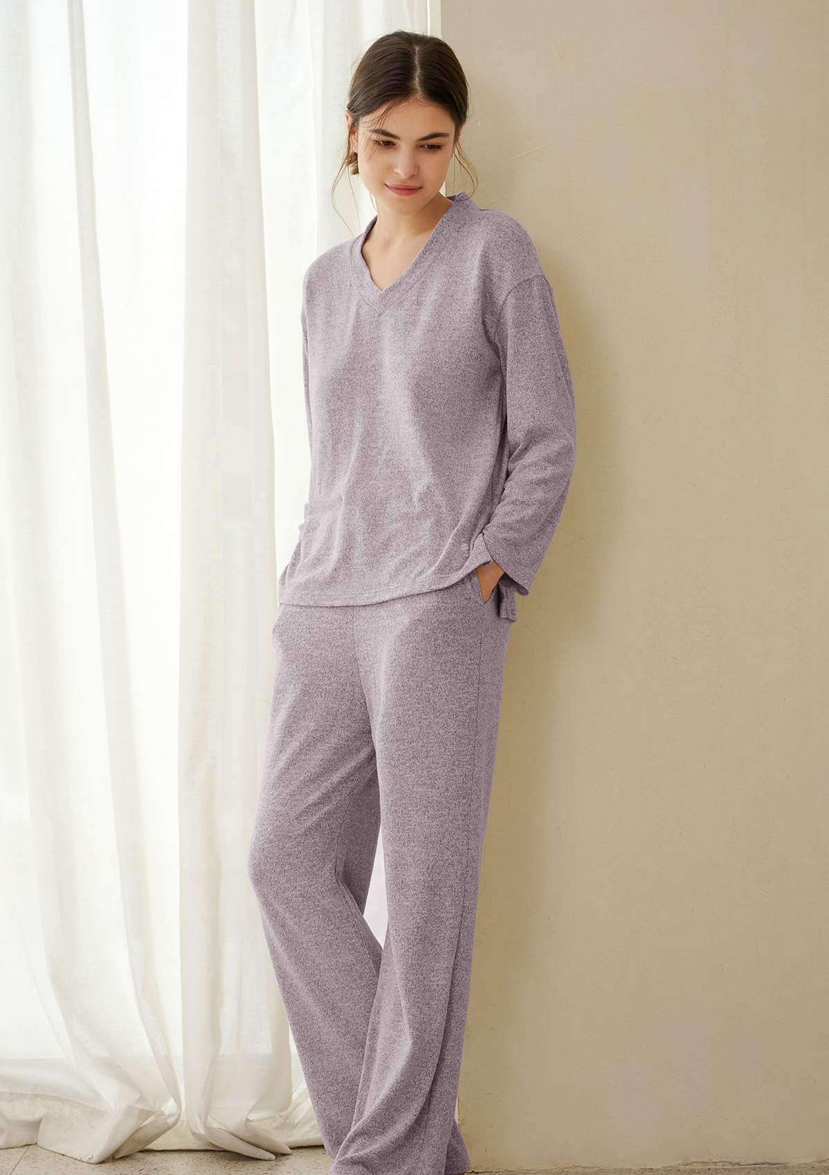 HSIA Knit Long Sleeve Pajama Set - Set / XL / Purple
