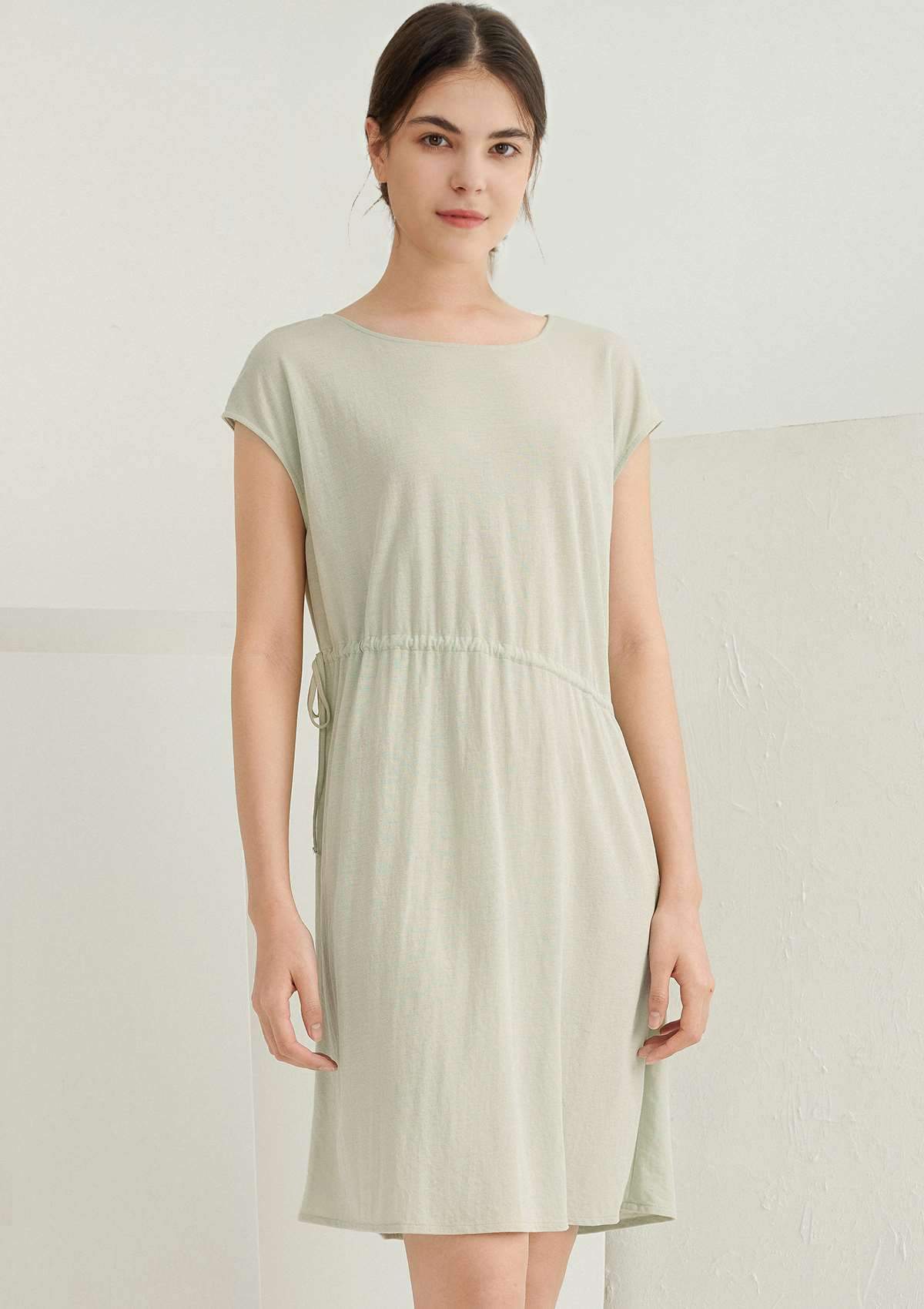 HSIA Sleepdress With Waist Drawstring And Seamless Shoulder Design - L / Green