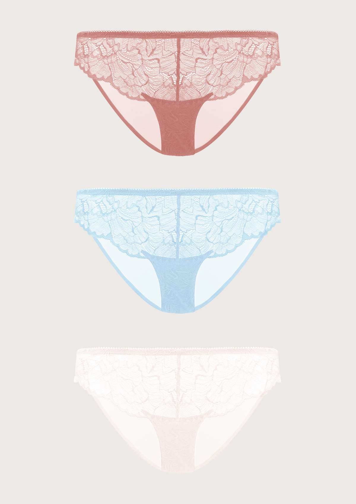 HSIA Blossom Lace Mesh Bikini Underwears 3 Pack - XXXL / Black+White+Dusty Peach
