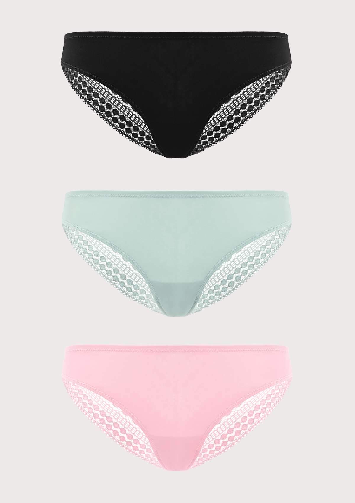 HSIA Polka Dot Super Soft Lace Back Cheeky Panties 3 Pack - XXL / Black+Rose Cloud+Brittany Blue