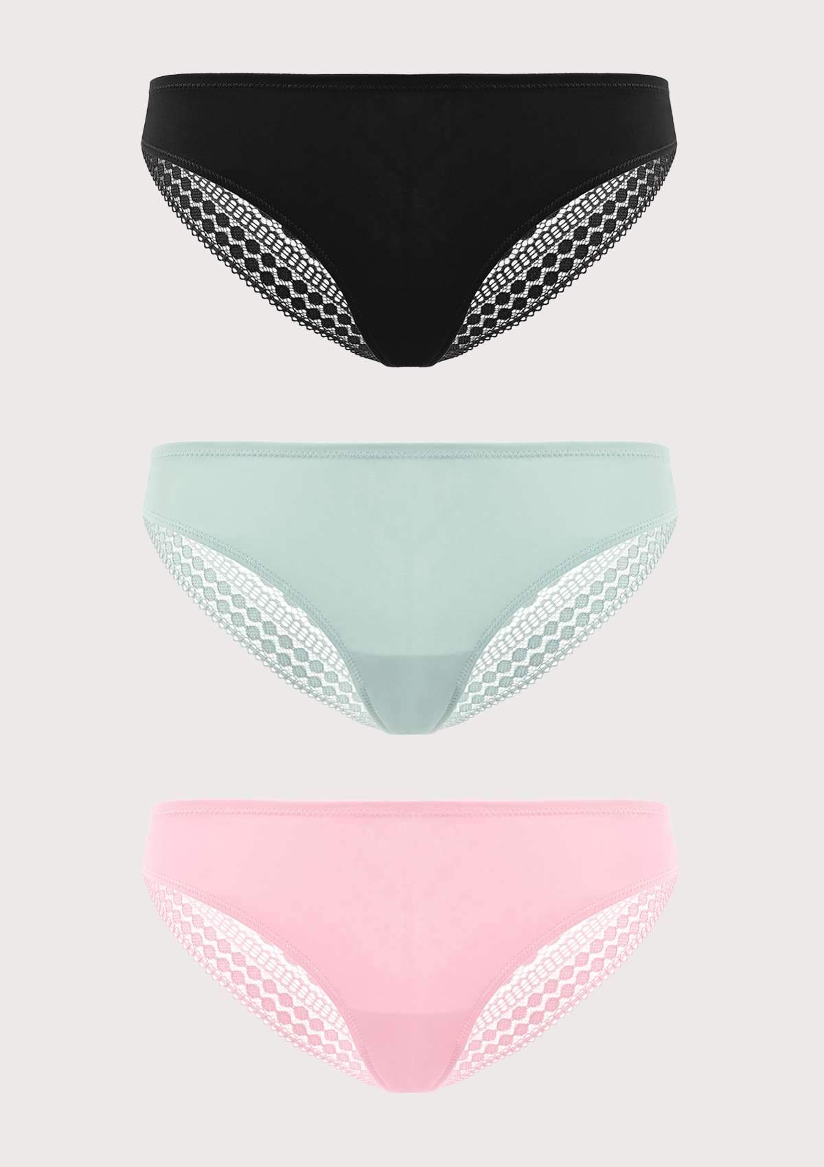 HSIA Polka Dot Super Soft Lace Back Cheeky Panties 3 Pack - S / Black+Frosty Green+Pink
