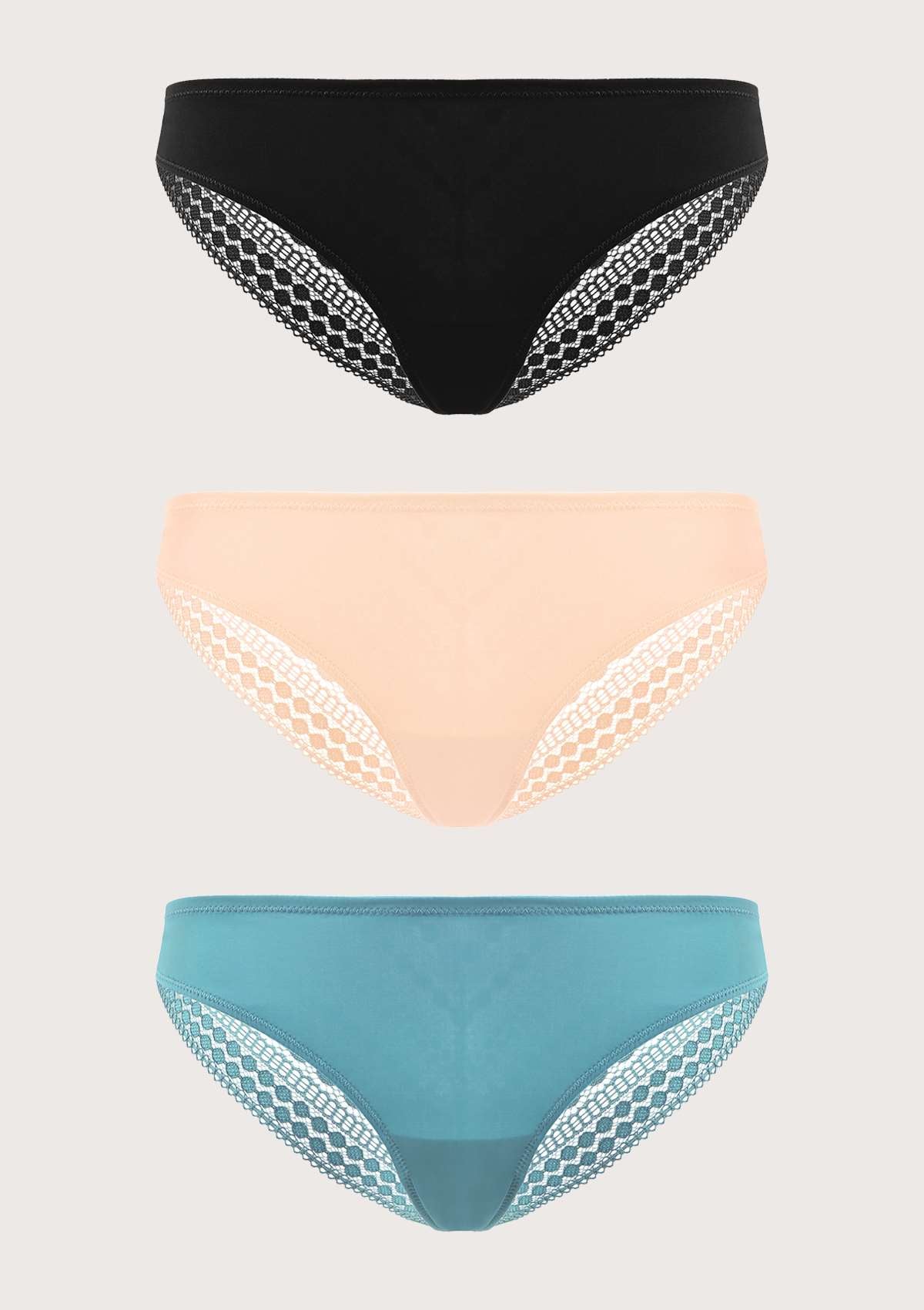 HSIA Polka Dot Super Soft Lace Back Cheeky Panties 3 Pack - M / Black+Frosty Green+Pink
