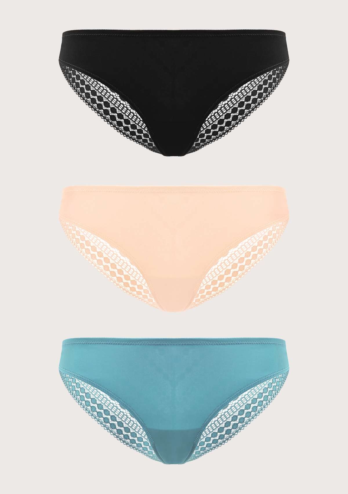 HSIA Polka Dot Super Soft Lace Back Cheeky Panties 3 Pack - S / Black+Frosty Green+Pink