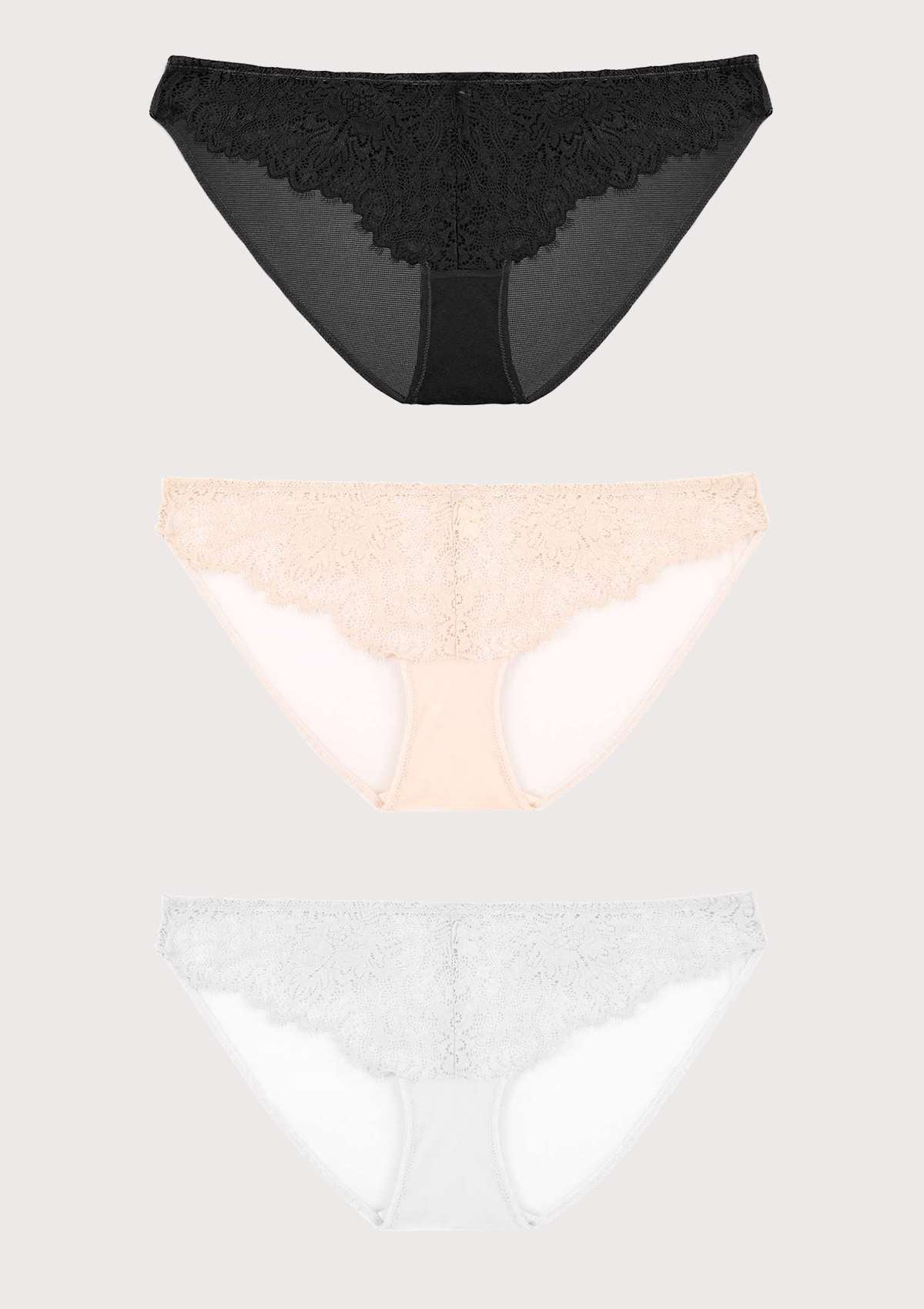 HSIA Sunflower Exquisite Lighweight Soft Lace Bikini Panties 3 Pack - L / Black+White+Pink