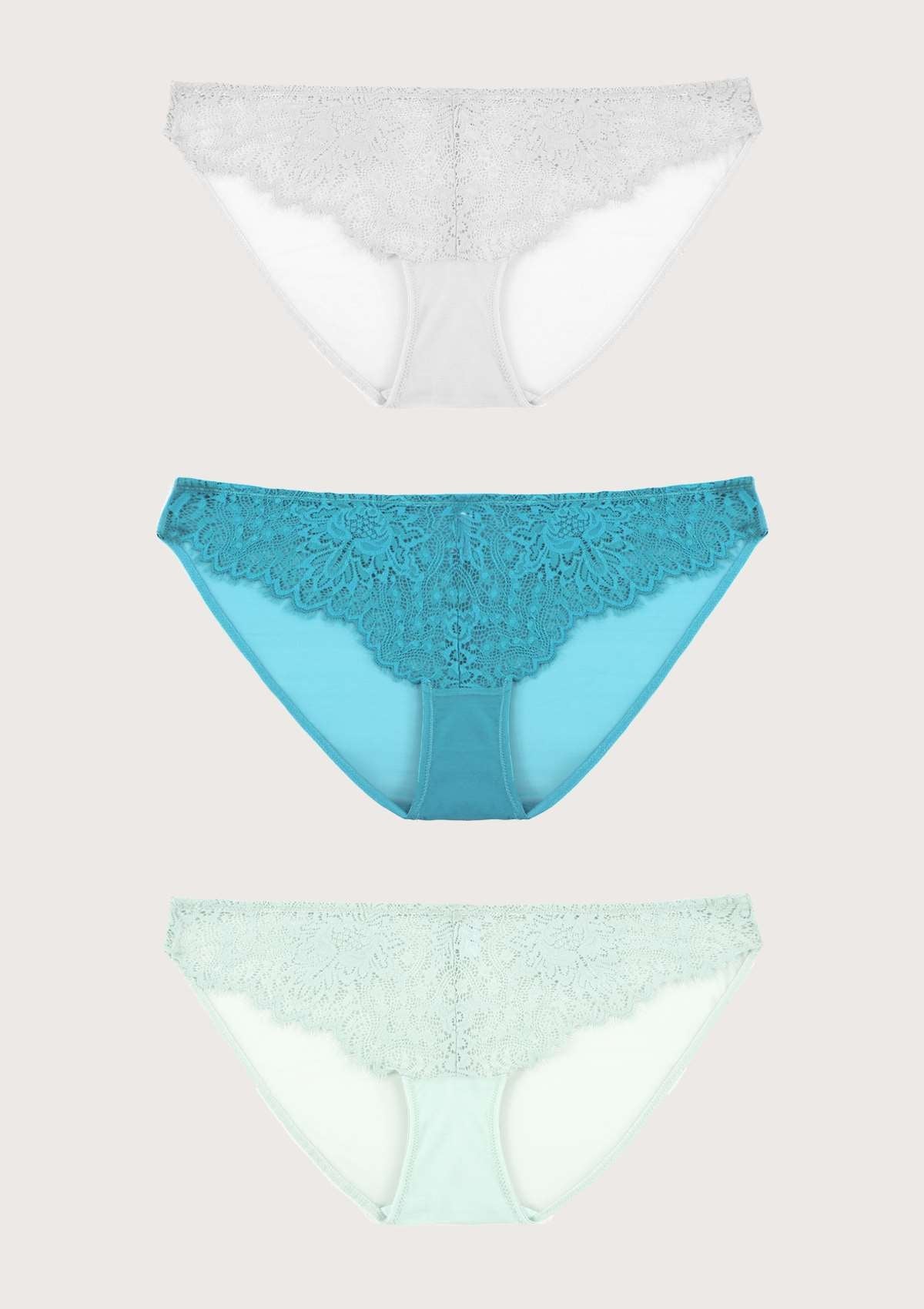 HSIA Sunflower Exquisite Lighweight Soft Lace Bikini Panties 3 Pack - M / Black+Horizon Blue+Pink