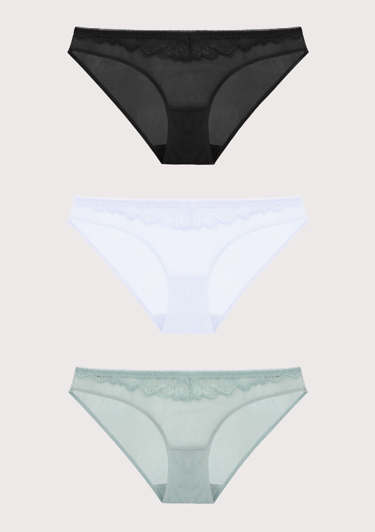 HSIA Vine Lace Comfort Bikini 3 Pack - S / Black+Lavender+Crystal Blue