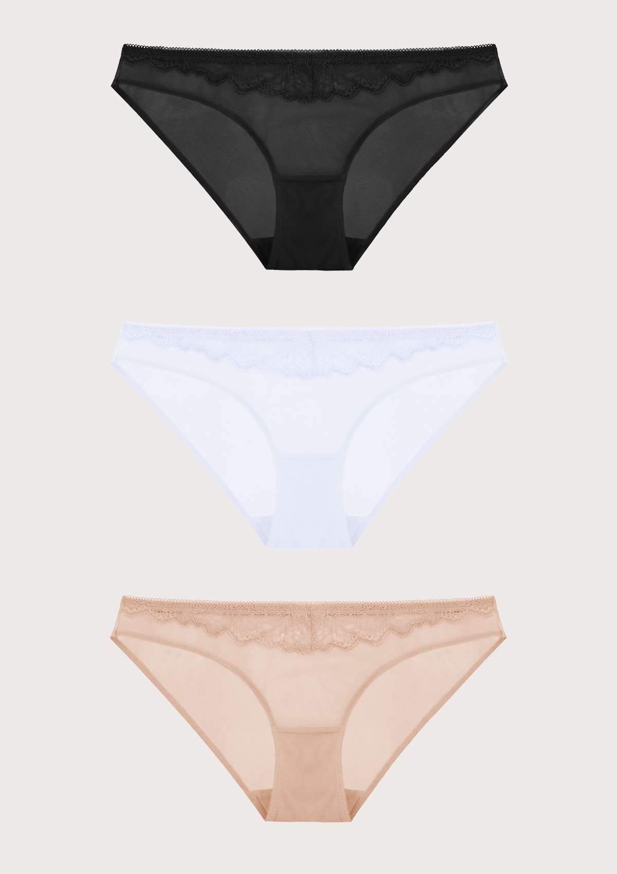 HSIA Vine Lace Comfort Bikini 3 Pack - L / Black+Lavender+Pink