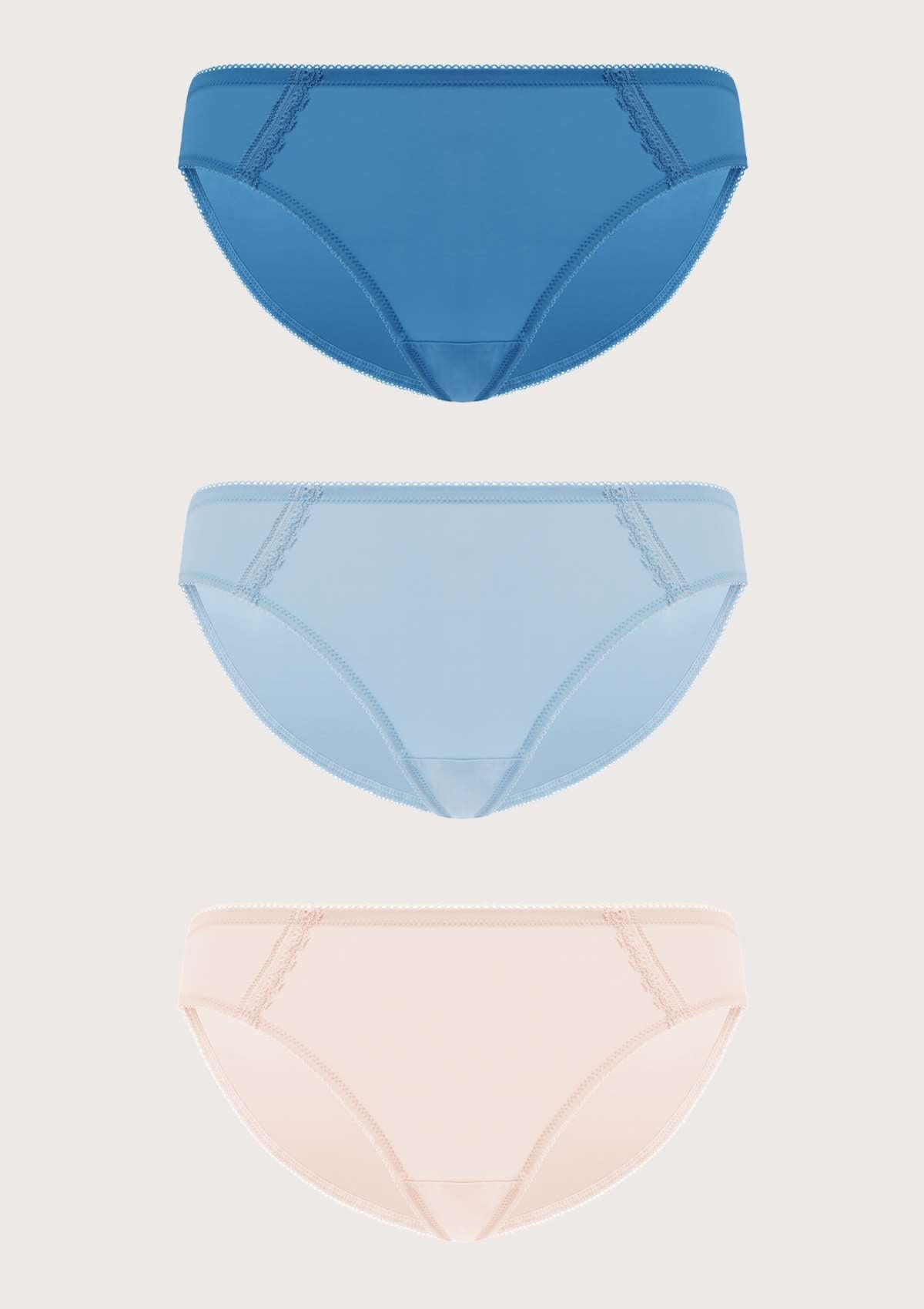 HSIA Soft Seamless Stretch Smooth Bikini Panties 3 Pack - M / Blue+Light Blue+Pink