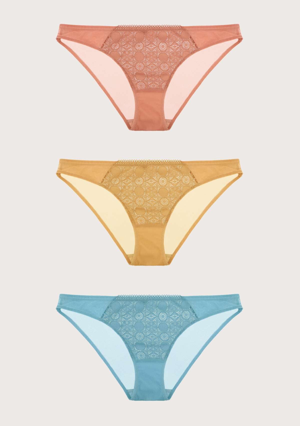 HSIA Checkerboard Lace Mesh Bikini Panties 3 Pack - XXL / Orange+Yellow+Crystal Blue