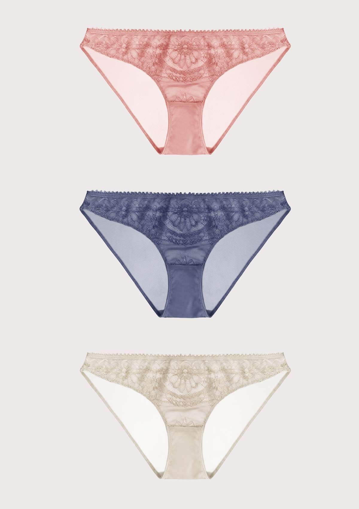 HSIA Beautifully-designed Breathable Bikini Panties 3 Pack - S / Light Blue+Blue+Linen