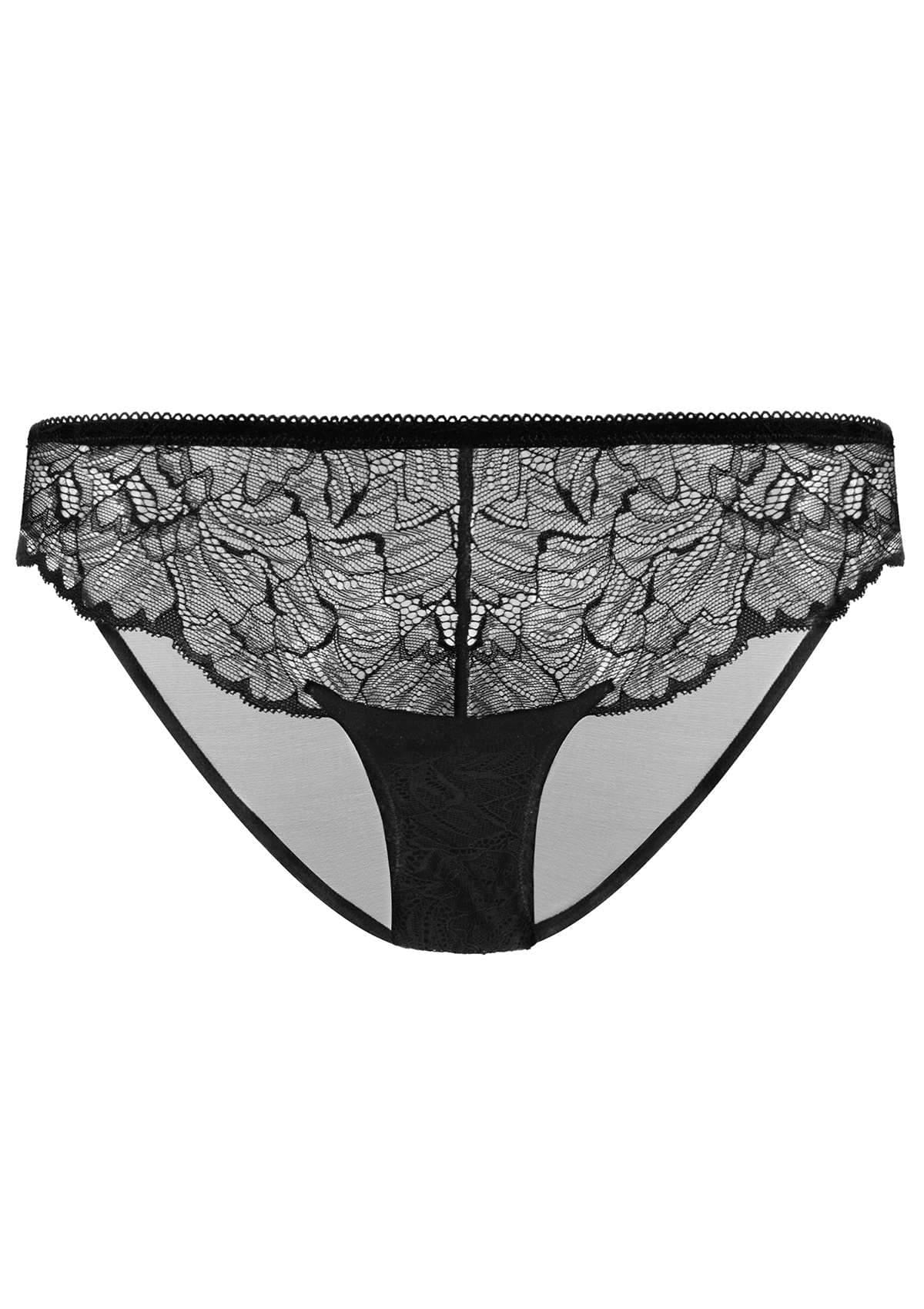 HSIA Blossom Mid-Rise Breathable Delicate Floral Lacy Pantie  - XXXL / Black / Bikini