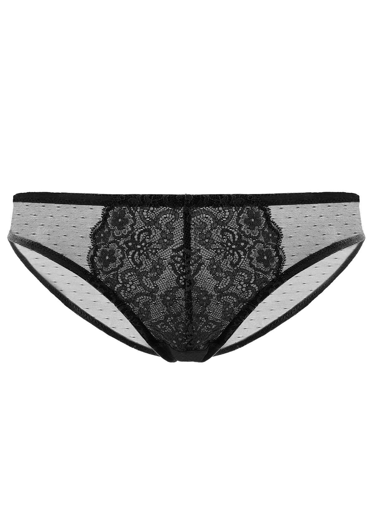HSIA Nymphaea Front Floral Lace Mesh Back Comfort Bikini Underwear - L / Black