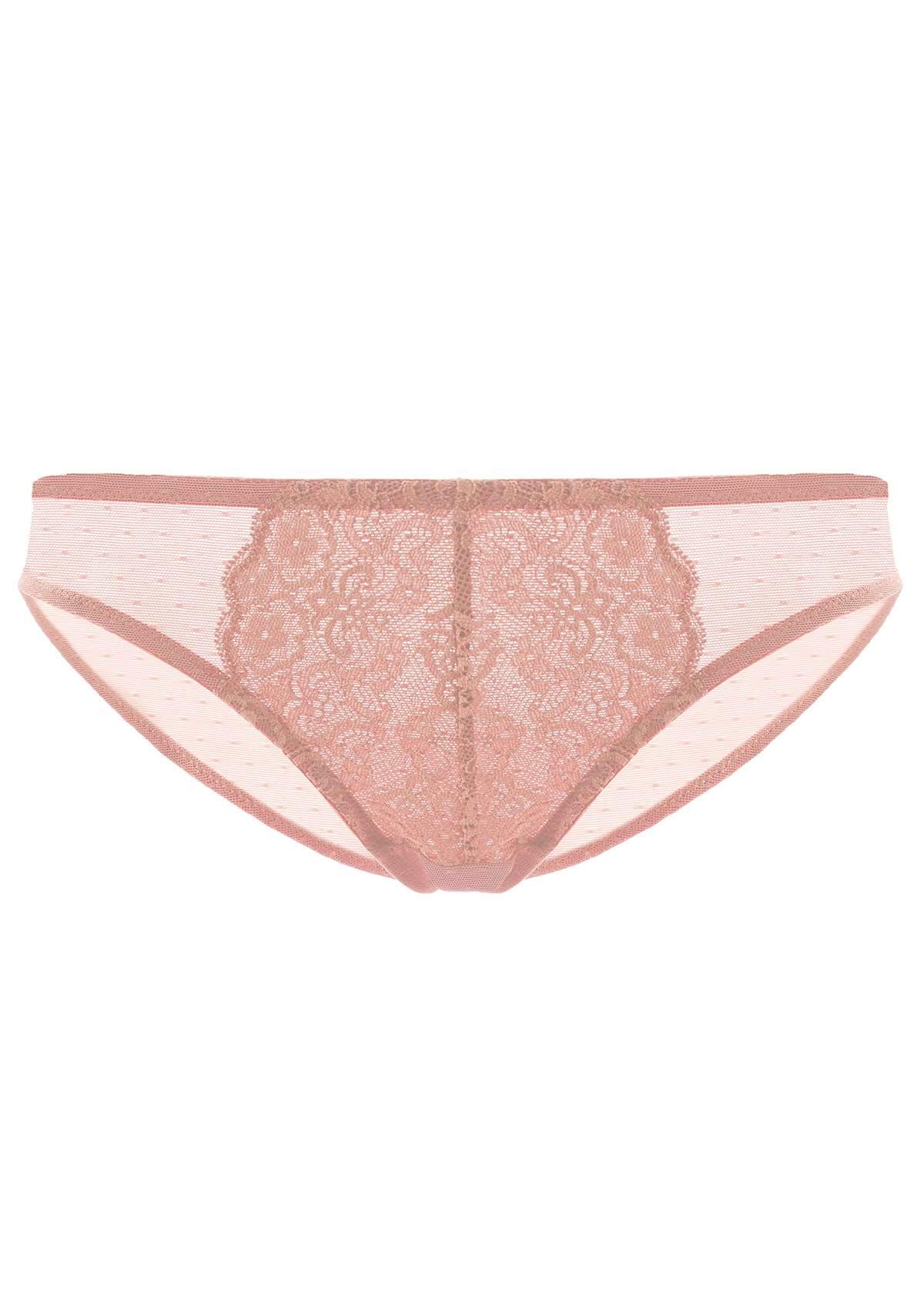 HSIA Nymphaea Front Floral Lace Mesh Back Comfort Bikini Underwear - M / Dusty Peach