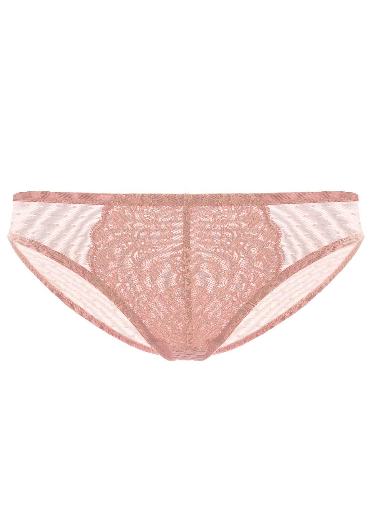 HSIA Nymphaea Front Floral Lace Mesh Back Comfort Bikini Underwear - XXL / Dusty Peach