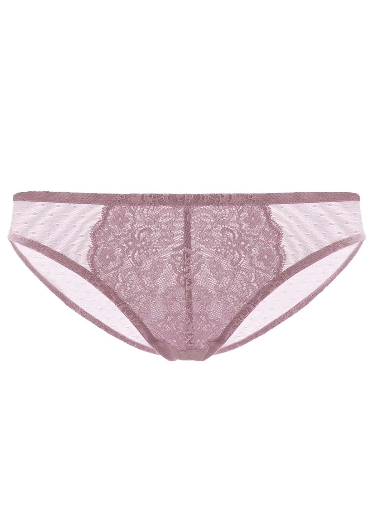 HSIA Nymphaea Front Floral Lace Mesh Back Comfort Bikini Underwear - XXL / Dusty Peach