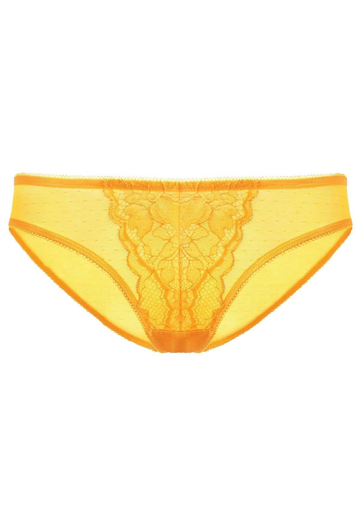 HSIA Enchante Sheer Lace Mesh Mid Rise Bikini Underwear - XXXL / Cadmium Yellow